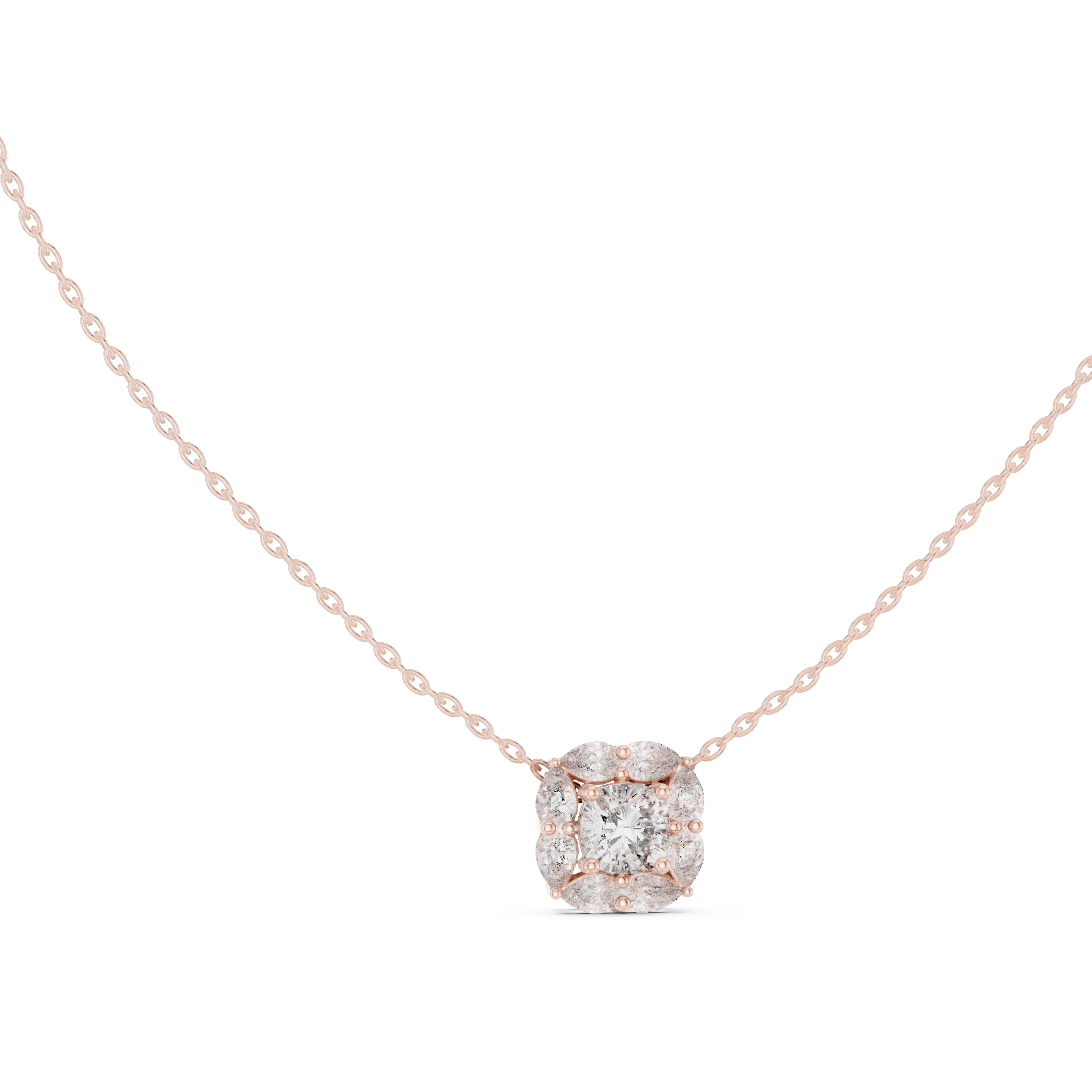 Graceful Cushion Halo Diamond Minimal Necklace