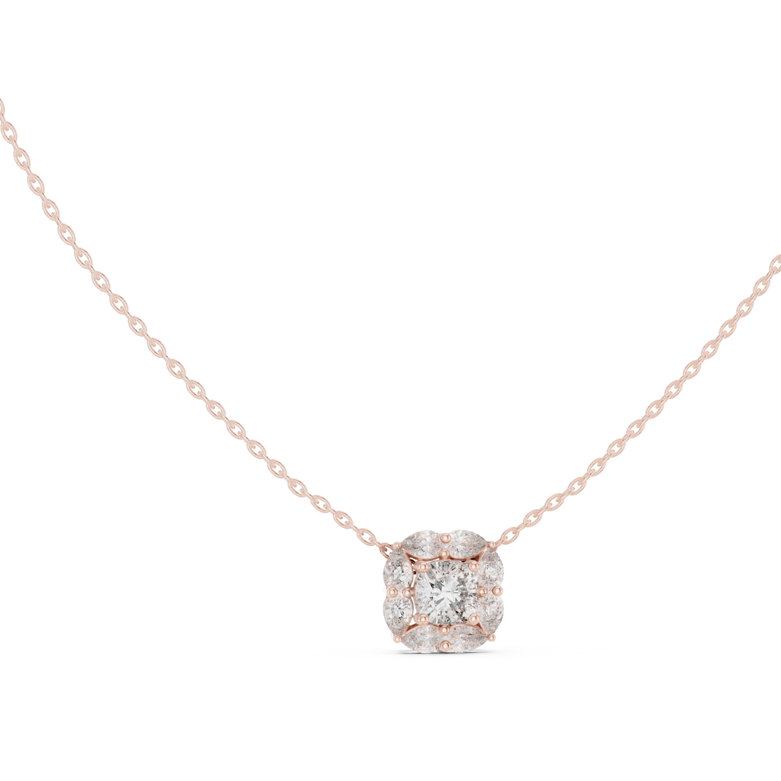 Graceful Cushion Halo Diamond Minimal Necklace