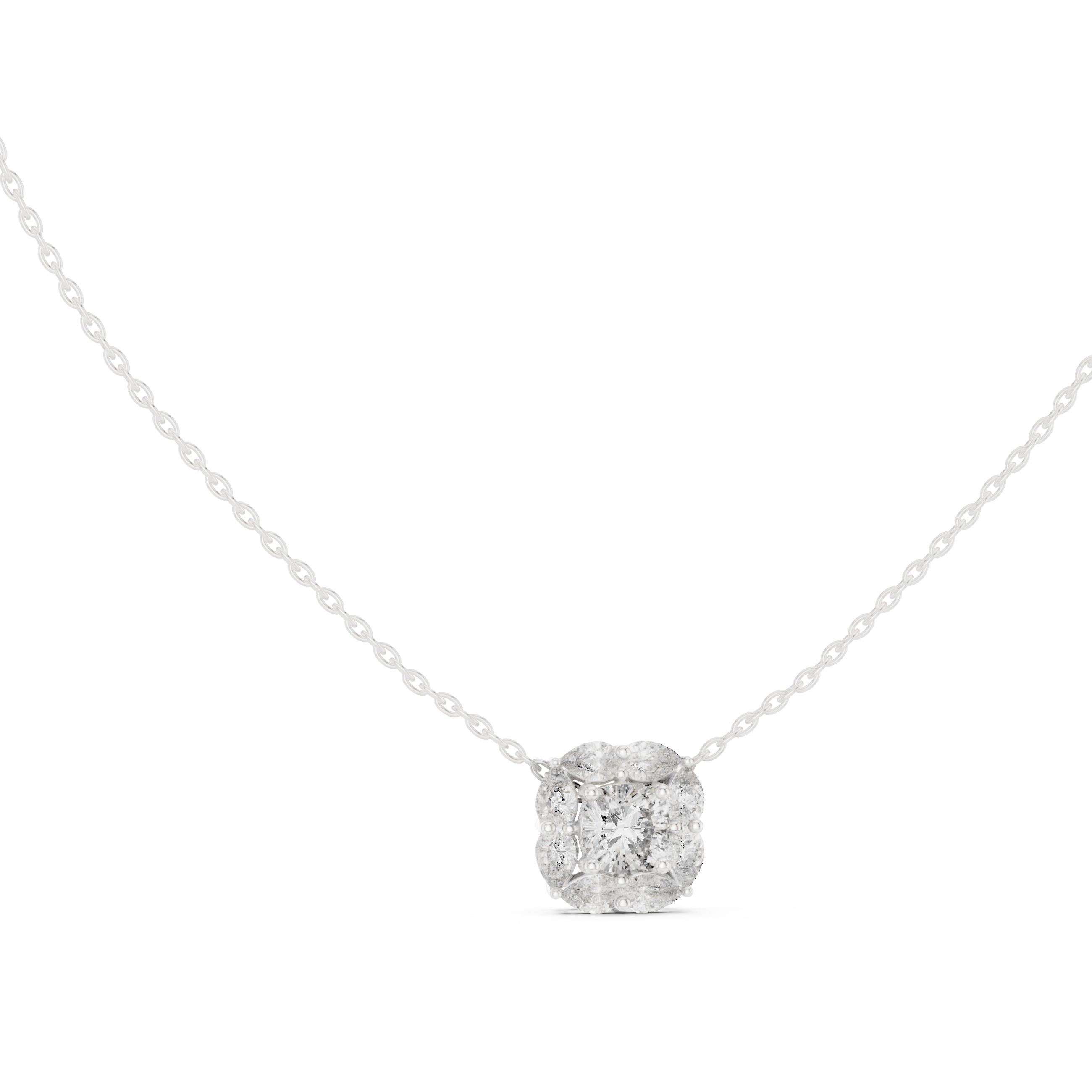 Graceful Cushion Halo Diamond Minimal Necklace