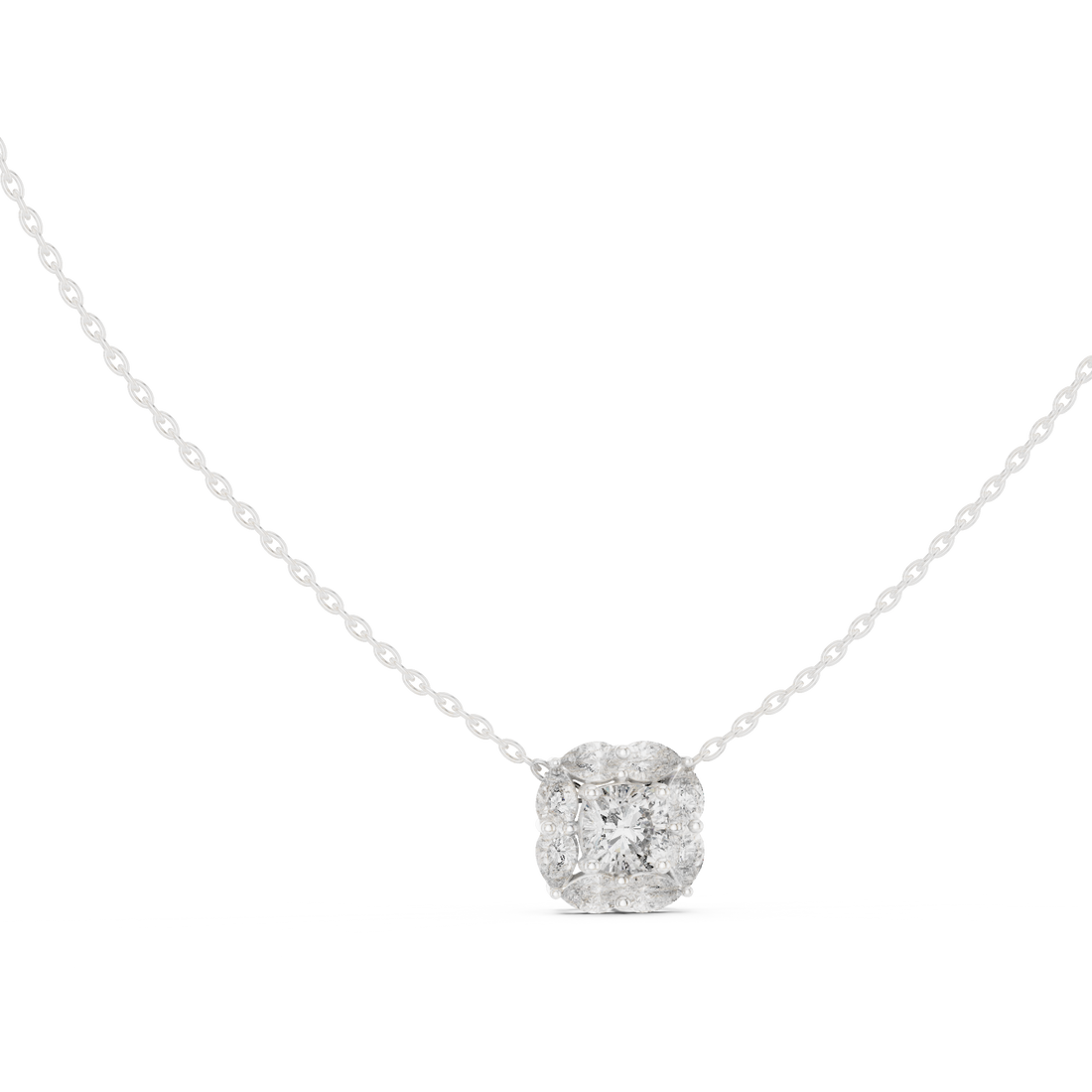 Graceful Cushion Halo Diamond Minimal Necklace