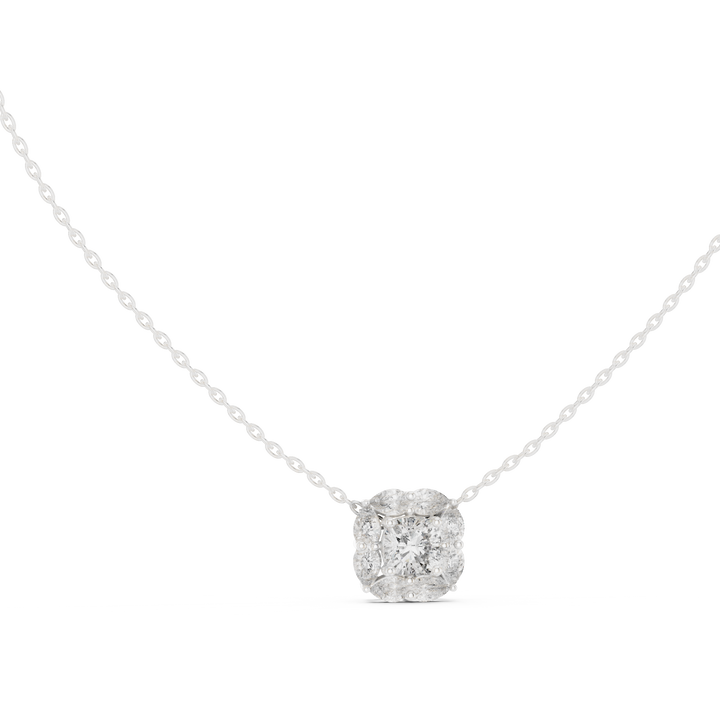 Graceful Cushion Halo Diamond Minimal Necklace