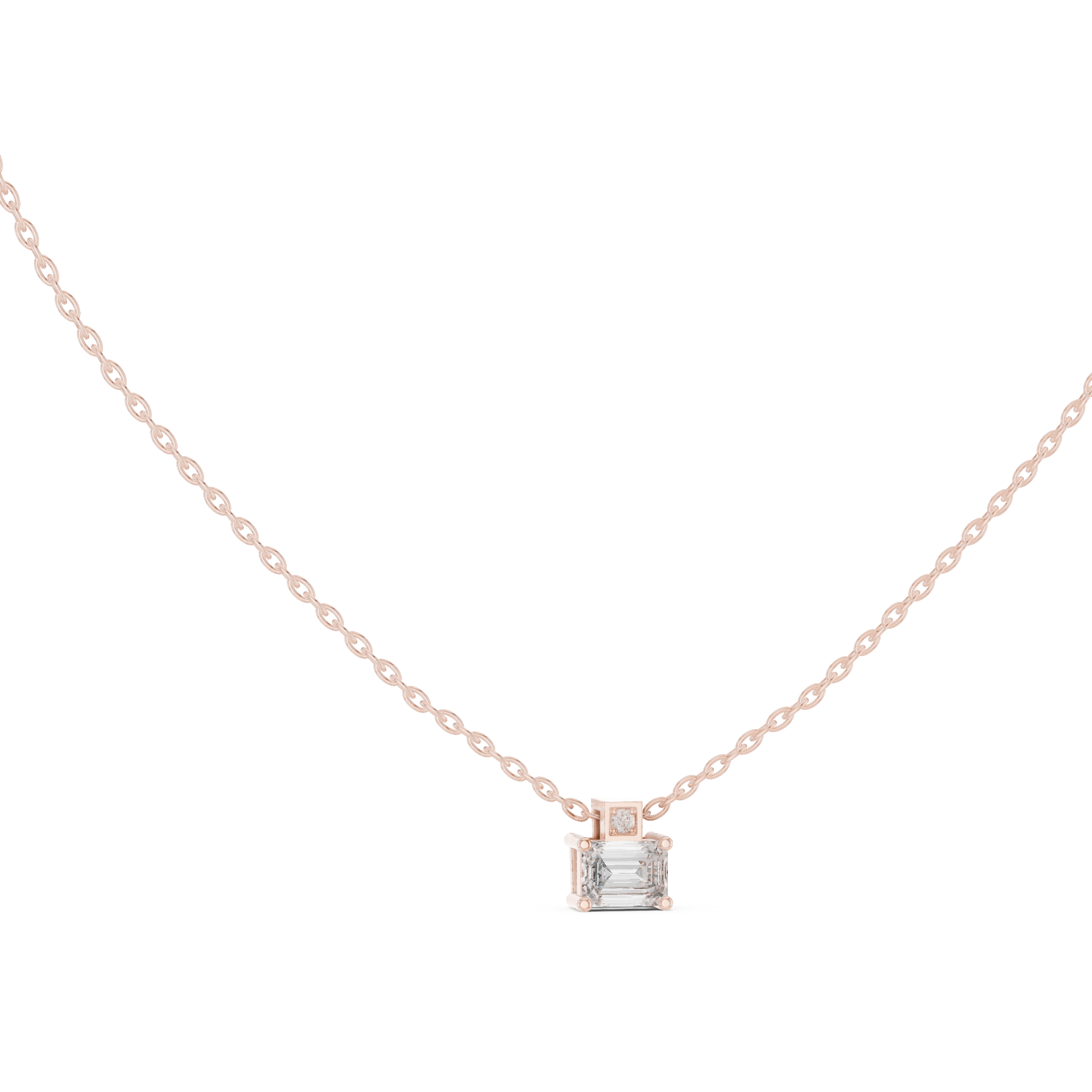 Premium Step Cut Diamond Pendant Necklace, Stylish Minimal Jewelry for Daily Wear