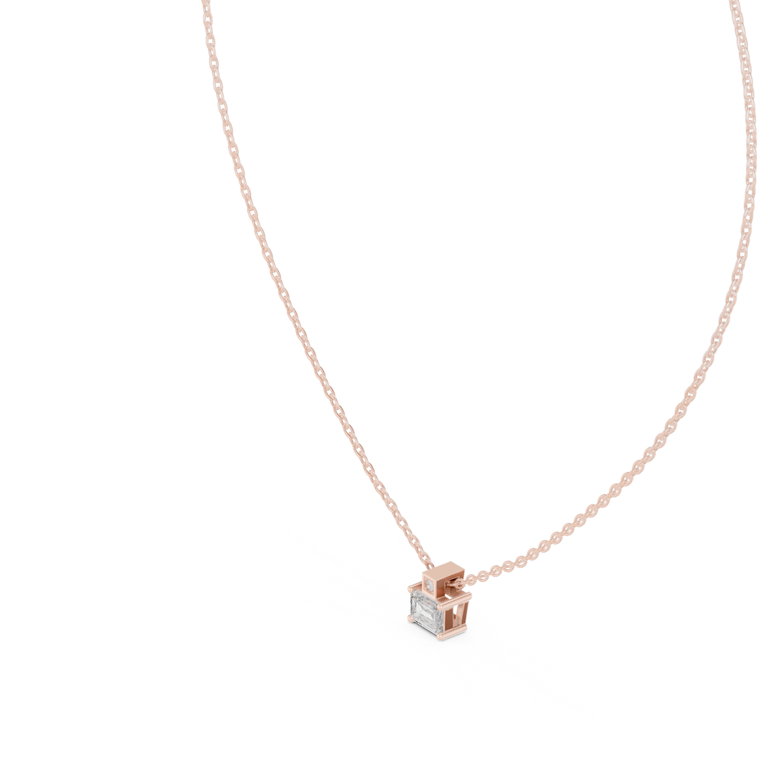 Premium Step Cut Diamond Pendant Necklace, Stylish Minimal Jewelry for Daily Wear