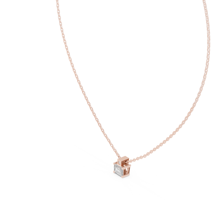 Premium Step Cut Diamond Pendant Necklace, Stylish Minimal Jewelry for Daily Wear