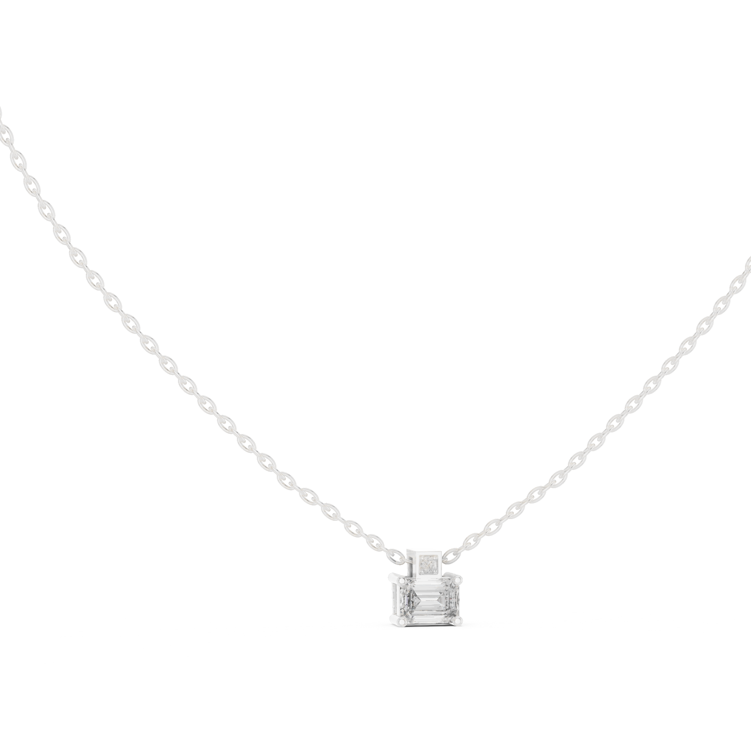 Premium Step Cut Diamond Pendant Necklace, Stylish Minimal Jewelry for Daily Wear