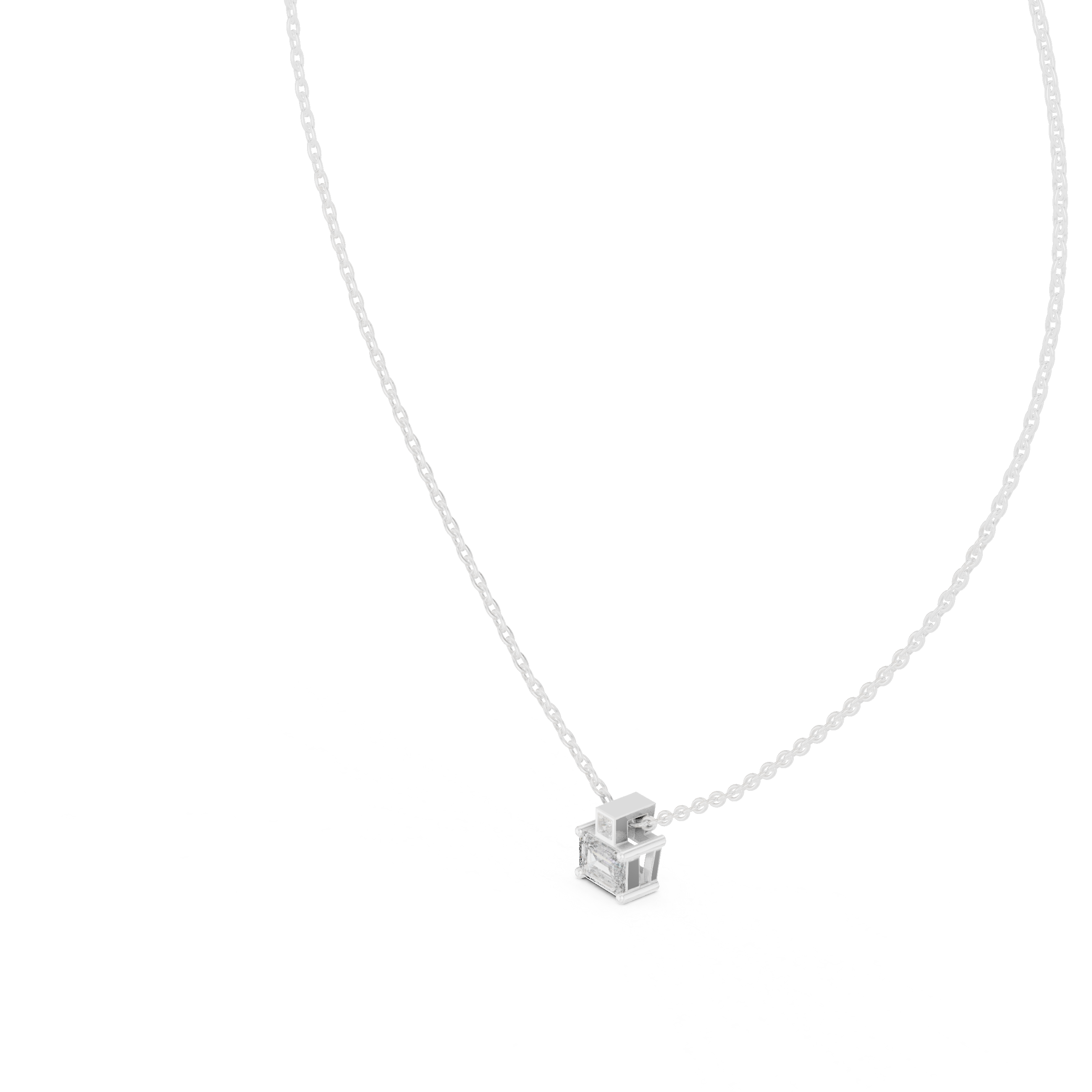 Premium Step Cut Diamond Pendant Necklace, Stylish Minimal Jewelry for Daily Wear