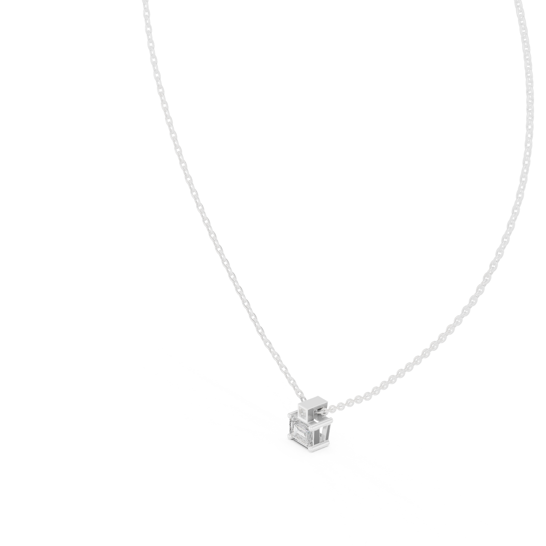 Premium Step Cut Diamond Pendant Necklace, Stylish Minimal Jewelry for Daily Wear