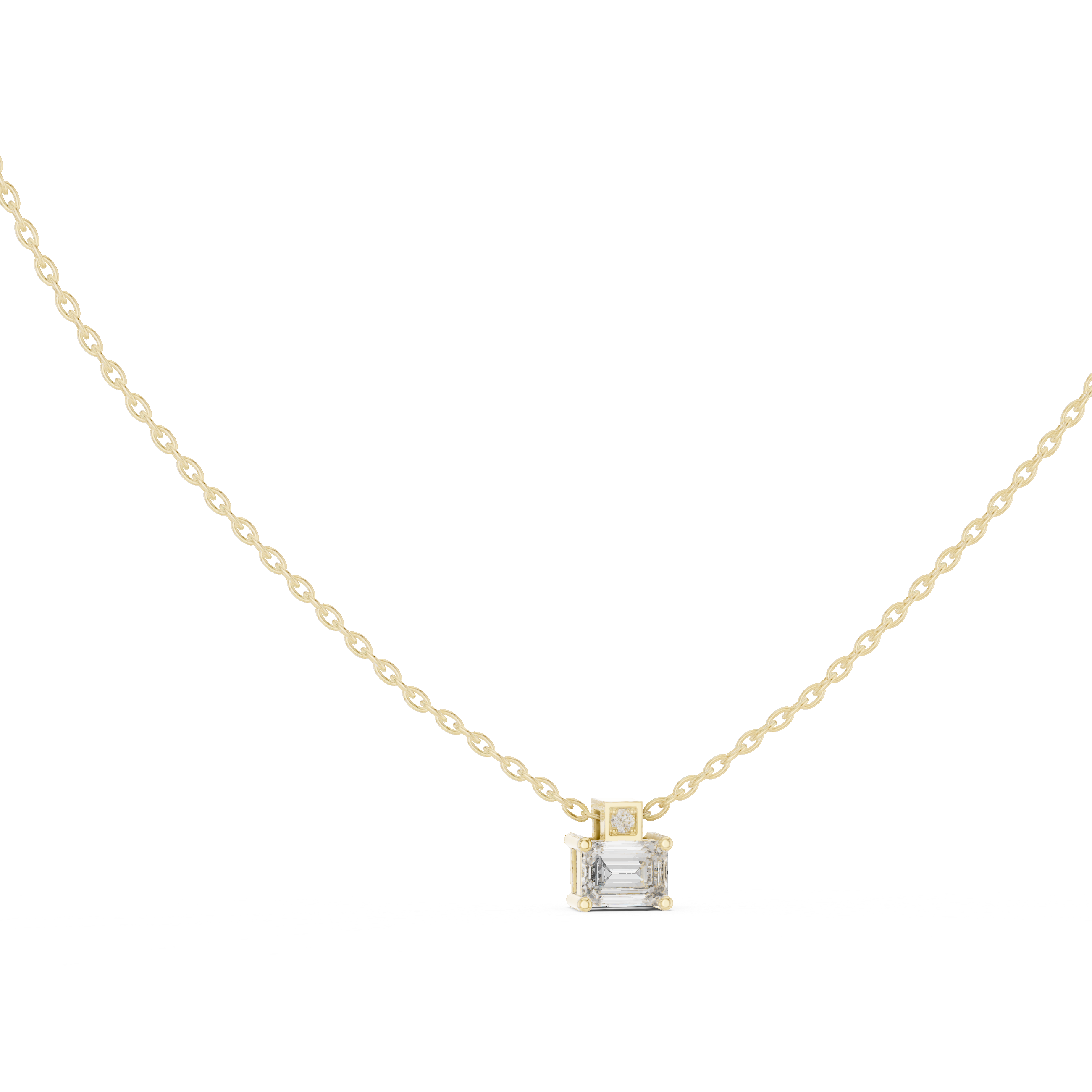 Premium Step Cut Diamond Pendant Necklace, Stylish Minimal Jewelry for Daily Wear