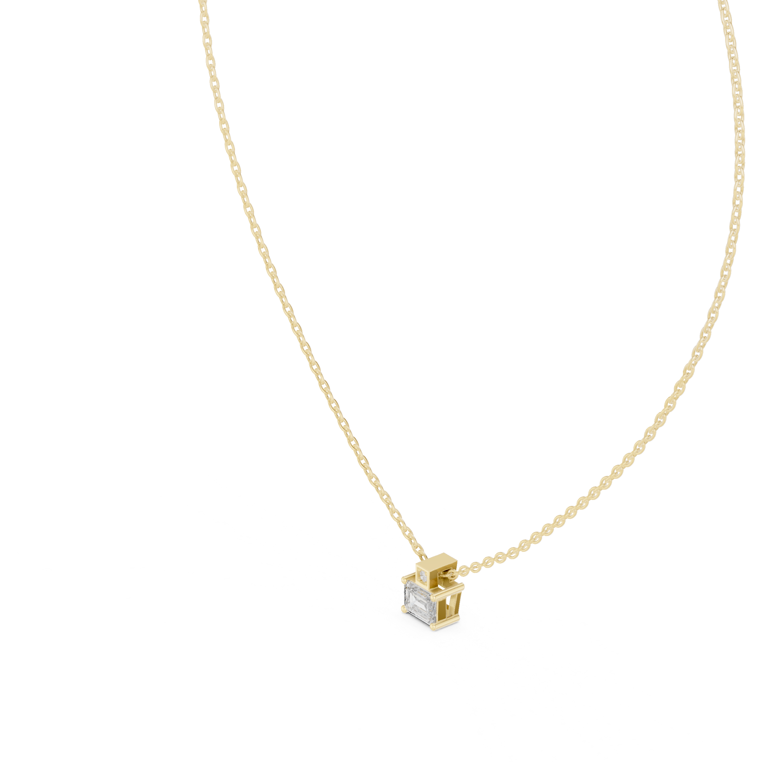 Premium Step Cut Diamond Pendant Necklace, Stylish Minimal Jewelry for Daily Wear