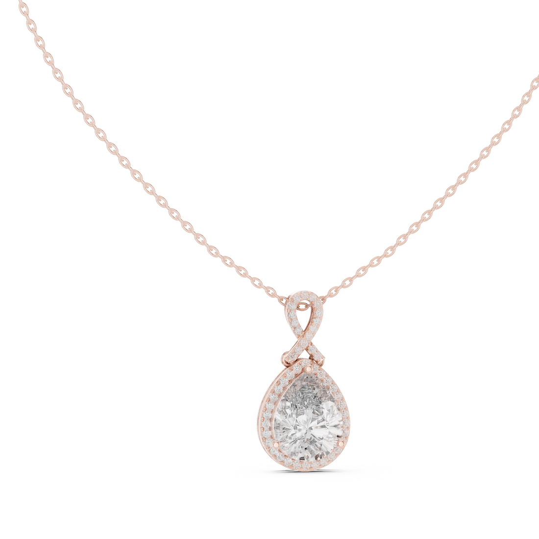 Brilliant Pear Cut Diamond Halo Necklace, Timeless Rose Gold Pendant for Anniversary Gift
