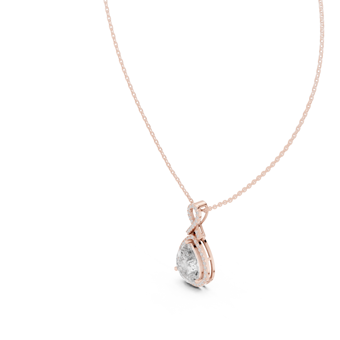 Brilliant Pear Cut Diamond Halo Necklace, Timeless Rose Gold Pendant for Anniversary Gift