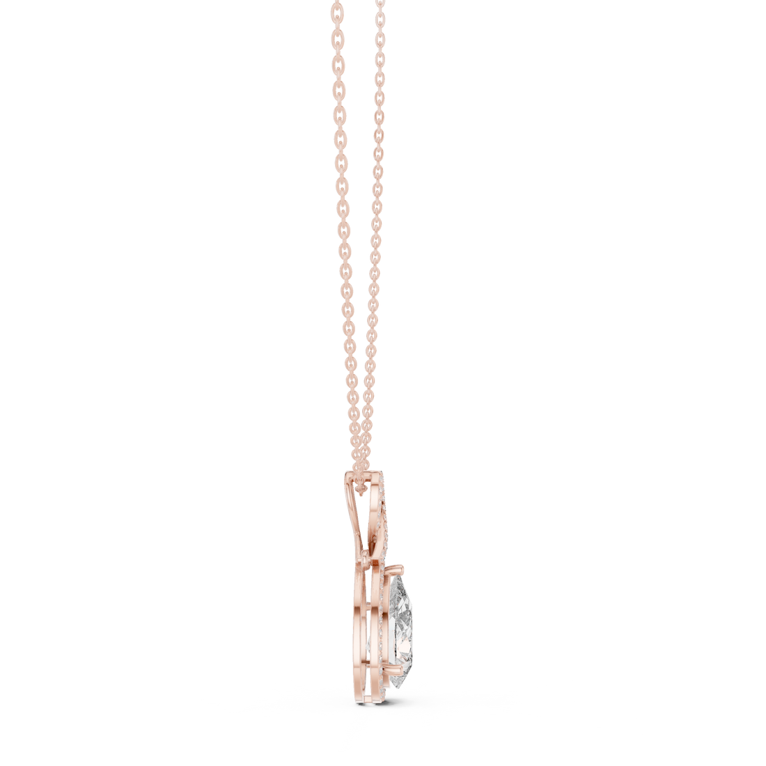 Brilliant Pear Cut Diamond Halo Necklace, Timeless Rose Gold Pendant for Anniversary Gift