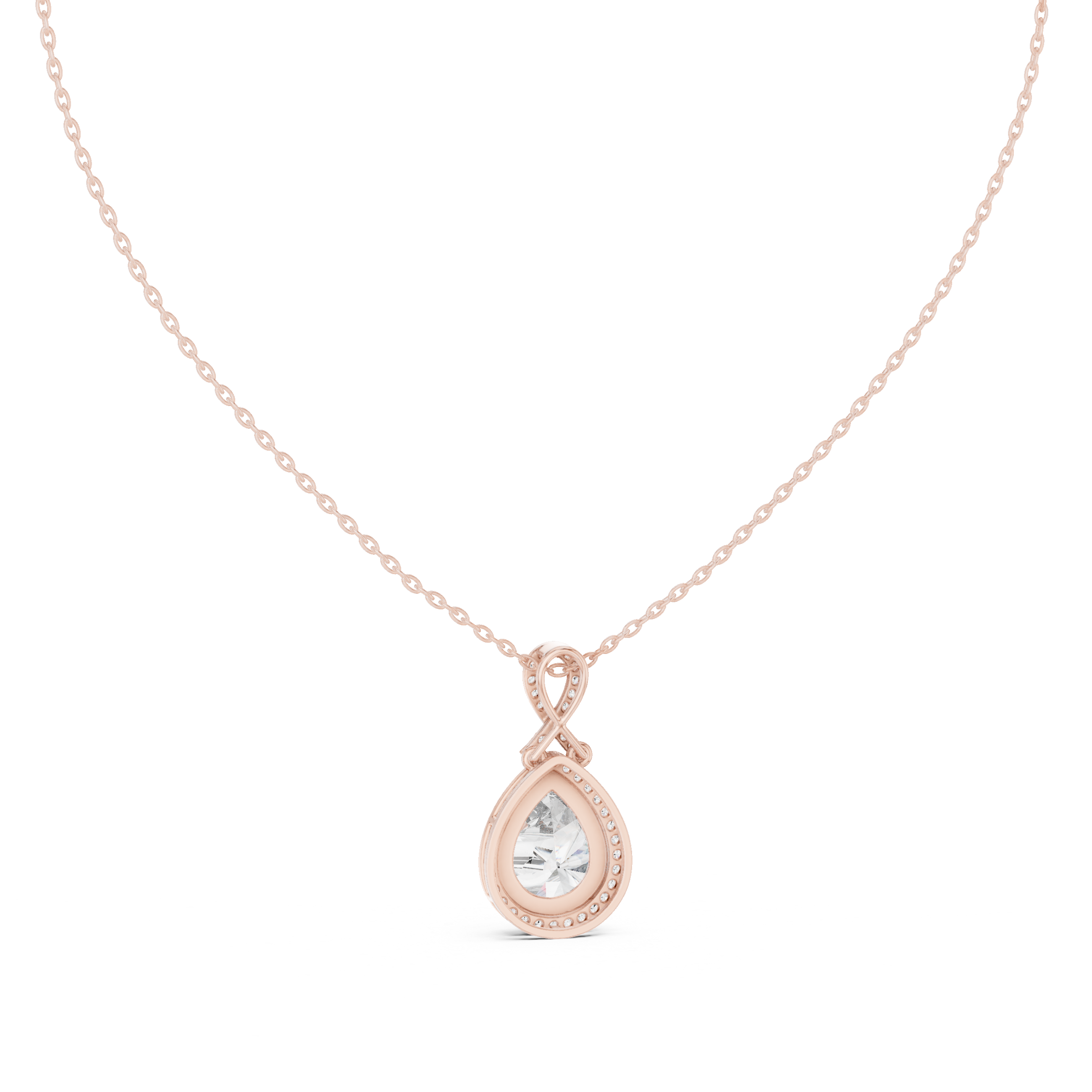 Brilliant Pear Cut Diamond Halo Necklace, Timeless Rose Gold Pendant for Anniversary Gift