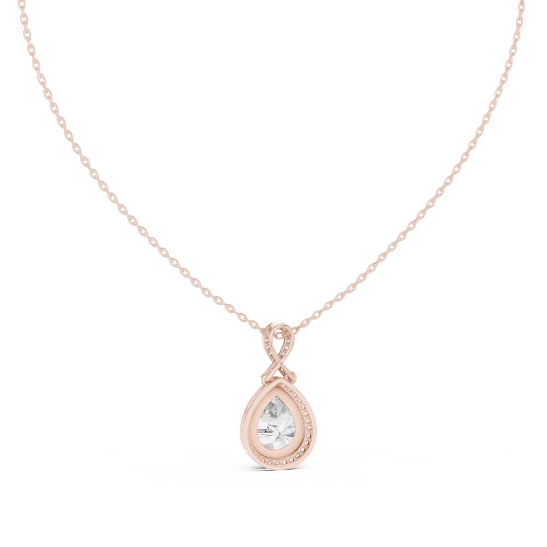 Brilliant Pear Cut Diamond Halo Necklace, Timeless Rose Gold Pendant for Anniversary Gift