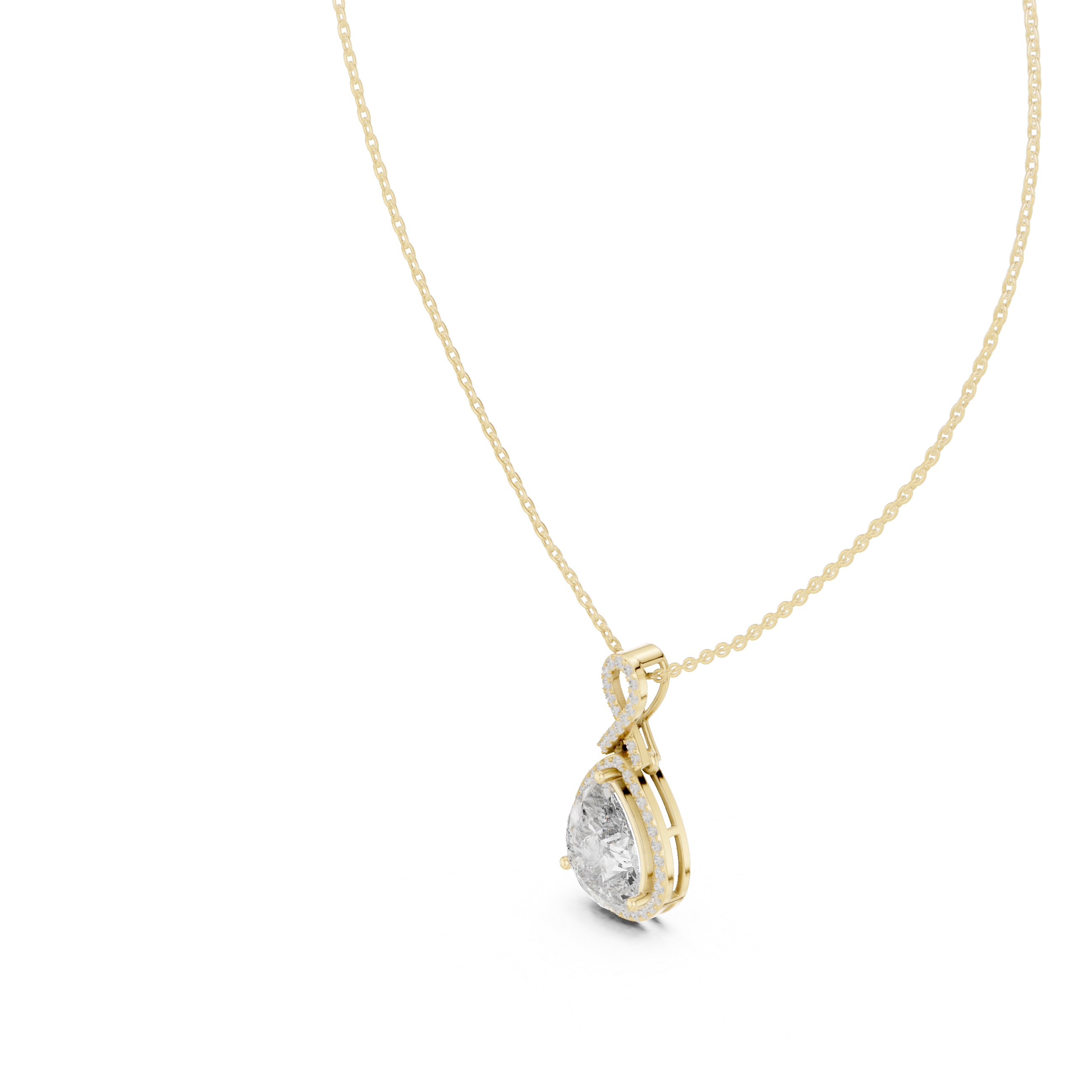 Brilliant Pear Cut Diamond Halo Necklace, Timeless Rose Gold Pendant for Anniversary Gift