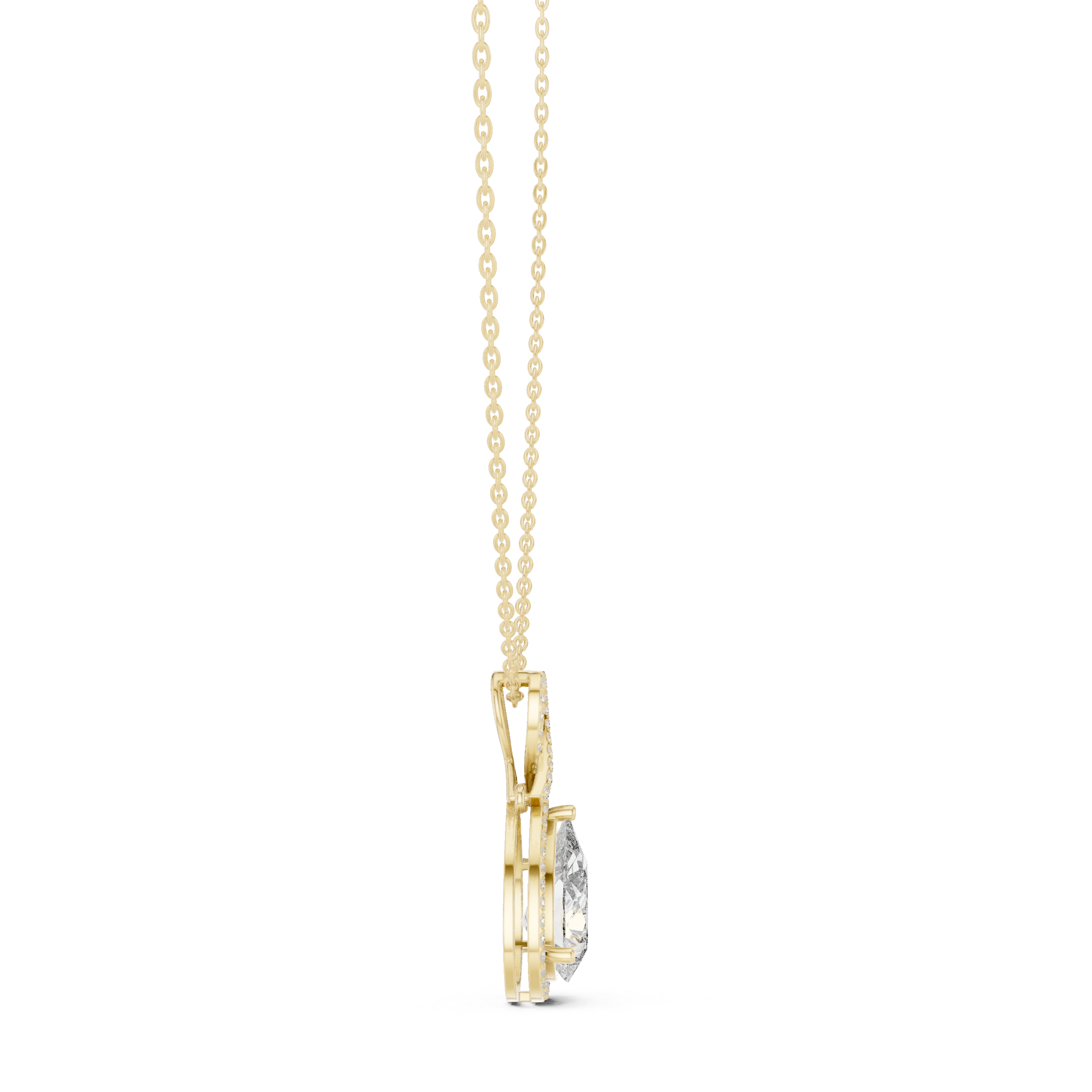 Brilliant Pear Cut Diamond Halo Necklace, Timeless Rose Gold Pendant for Anniversary Gift