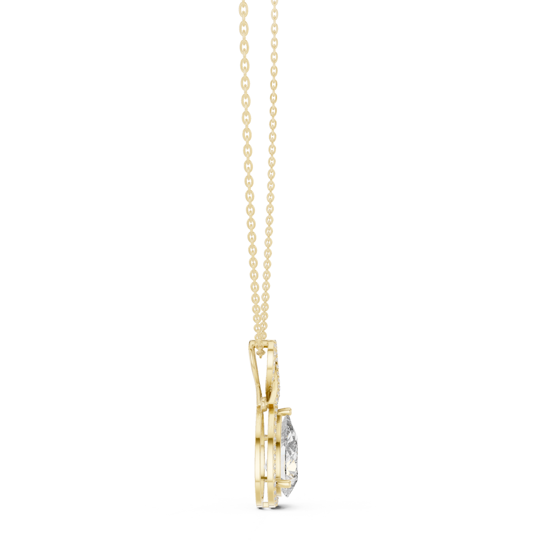 Brilliant Pear Cut Diamond Halo Necklace, Timeless Rose Gold Pendant for Anniversary Gift