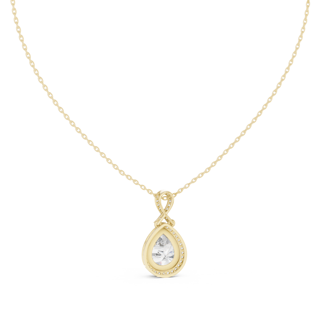 Brilliant Pear Cut Diamond Halo Necklace, Timeless Rose Gold Pendant for Anniversary Gift