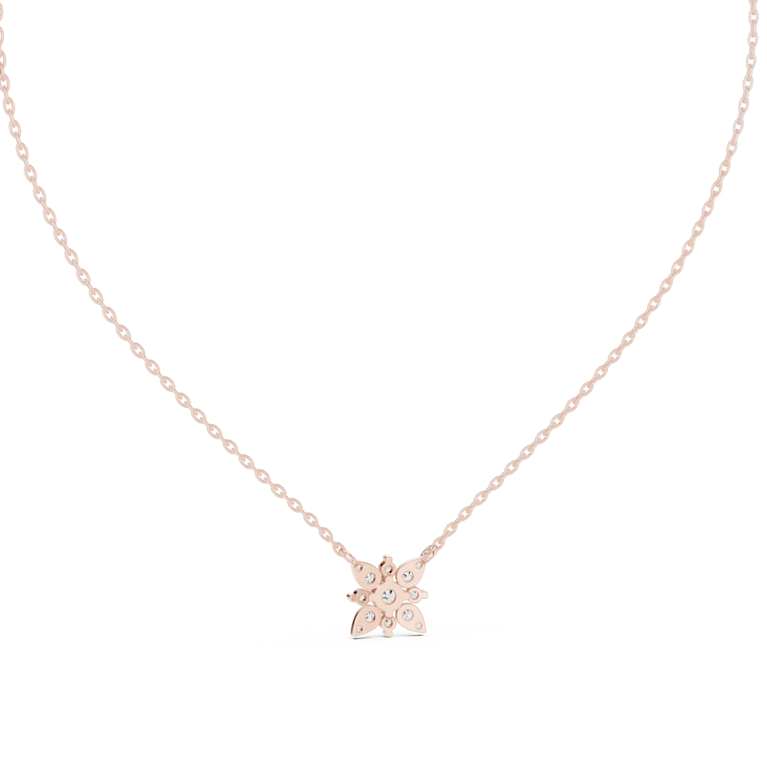 Minimal Flower Diamond Necklace, Stylish Rose Gold Floral Pendant for Daily Wear