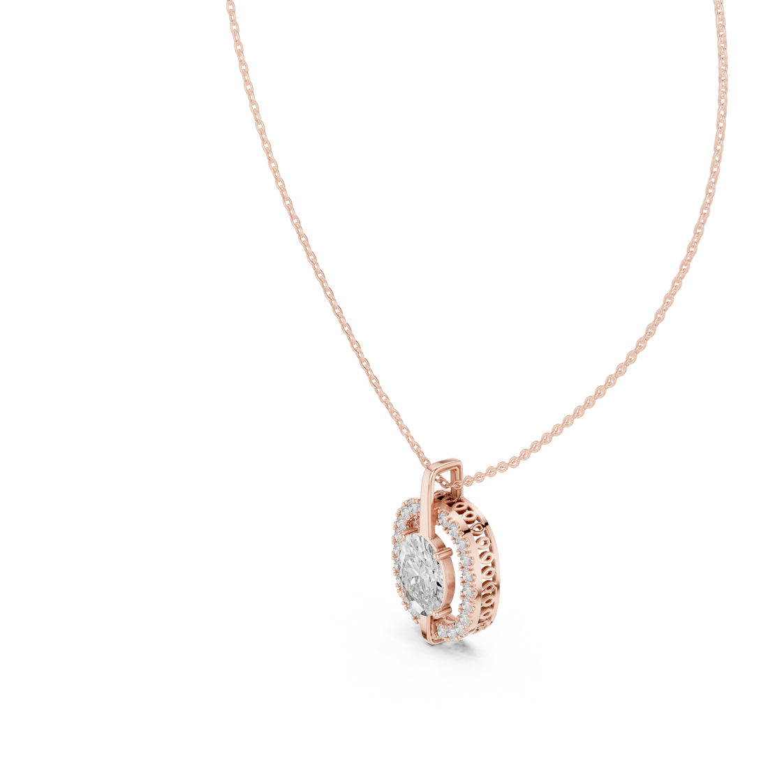 Oval Diamond Halo Pendant Necklace in Rose Gold, Elegant Minimal Necklace for Women Gift