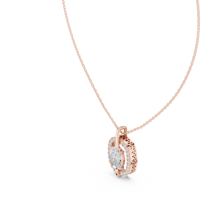 Oval Diamond Halo Pendant Necklace in Rose Gold, Elegant Minimal Necklace for Women Gift