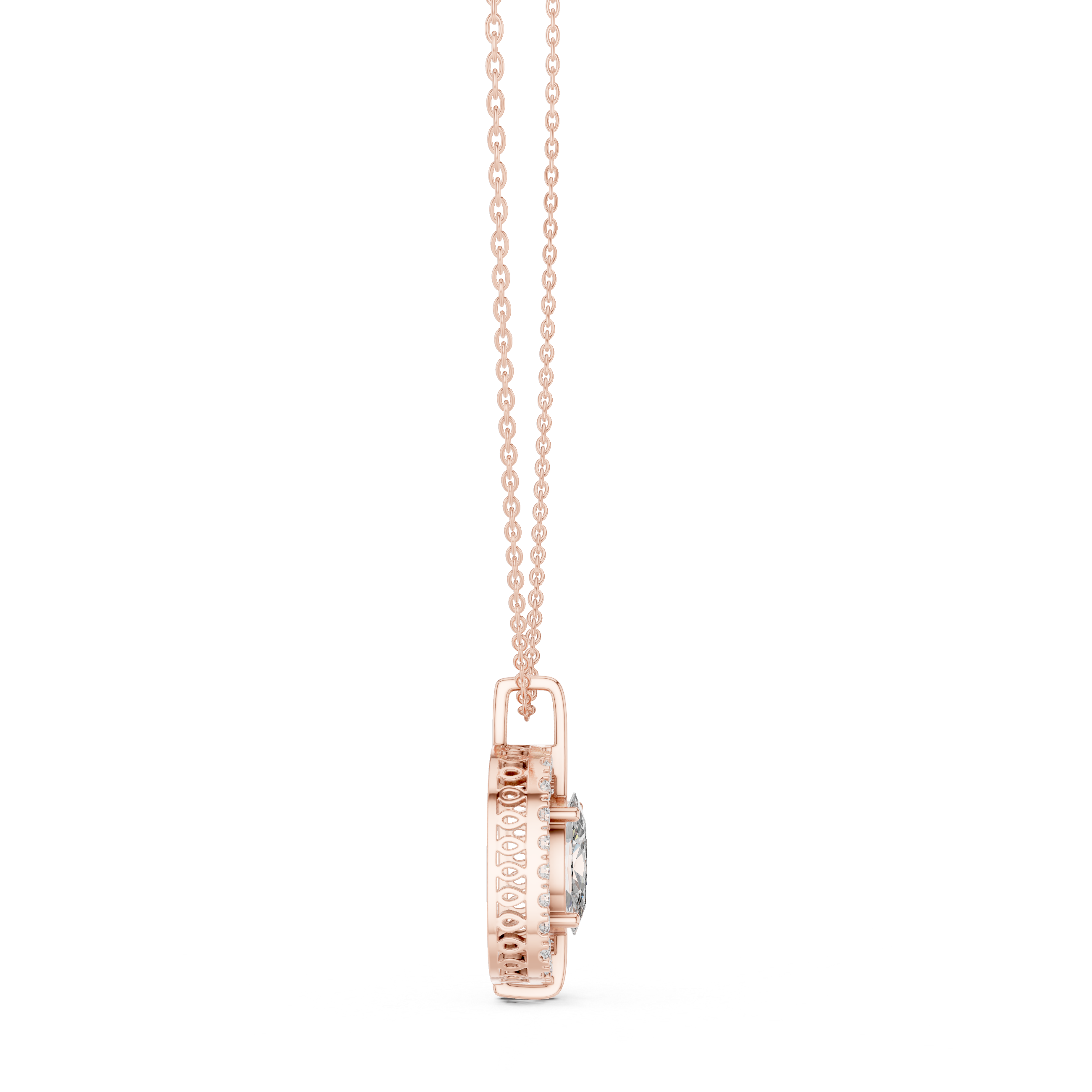 Oval Diamond Halo Pendant Necklace in Rose Gold, Elegant Minimal Necklace for Women Gift