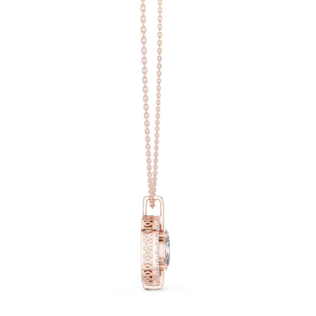 Oval Diamond Halo Pendant Necklace in Rose Gold, Elegant Minimal Necklace for Women Gift