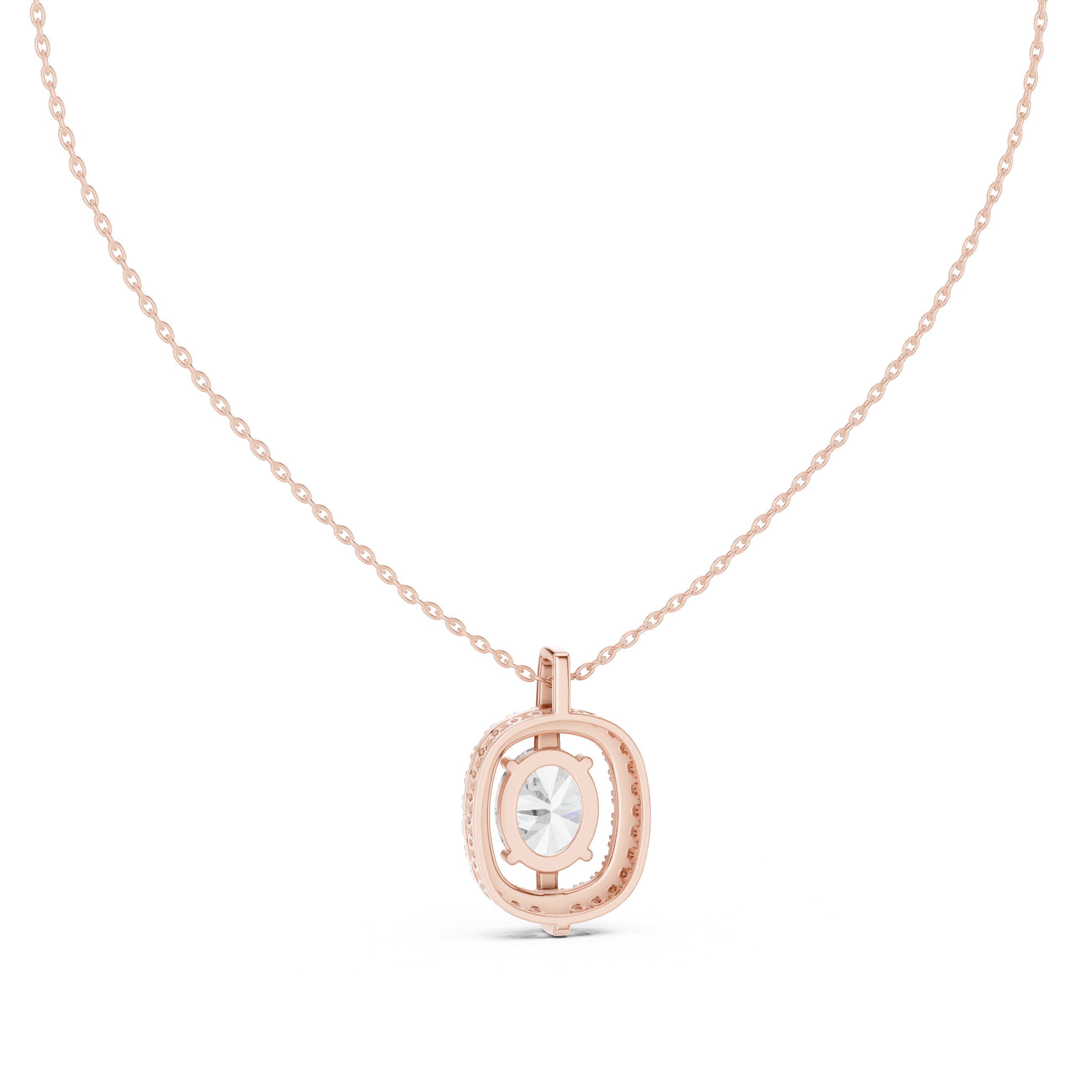 Oval Diamond Halo Pendant Necklace in Rose Gold, Elegant Minimal Necklace for Women Gift