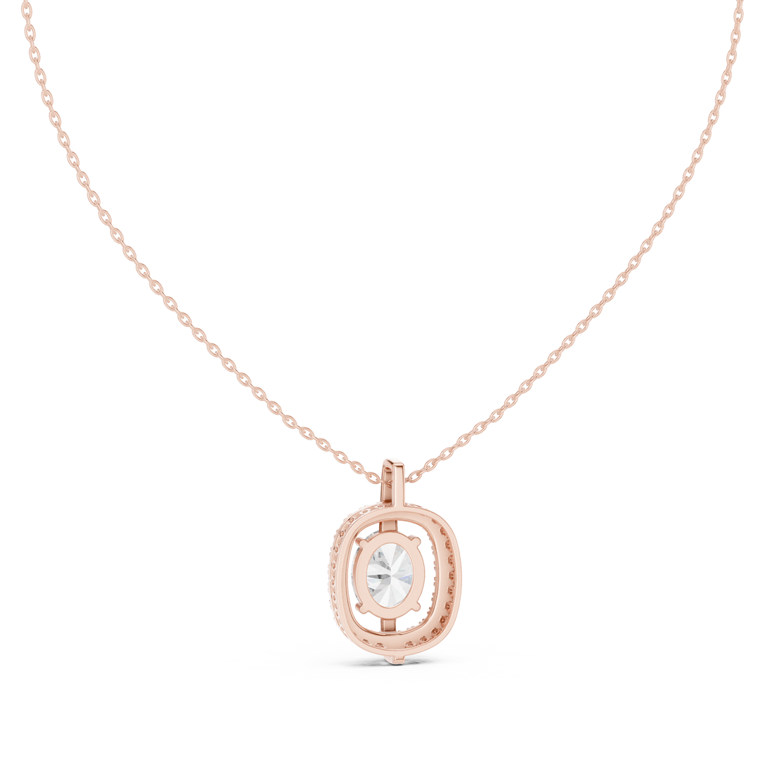Oval Diamond Halo Pendant Necklace in Rose Gold, Elegant Minimal Necklace for Women Gift
