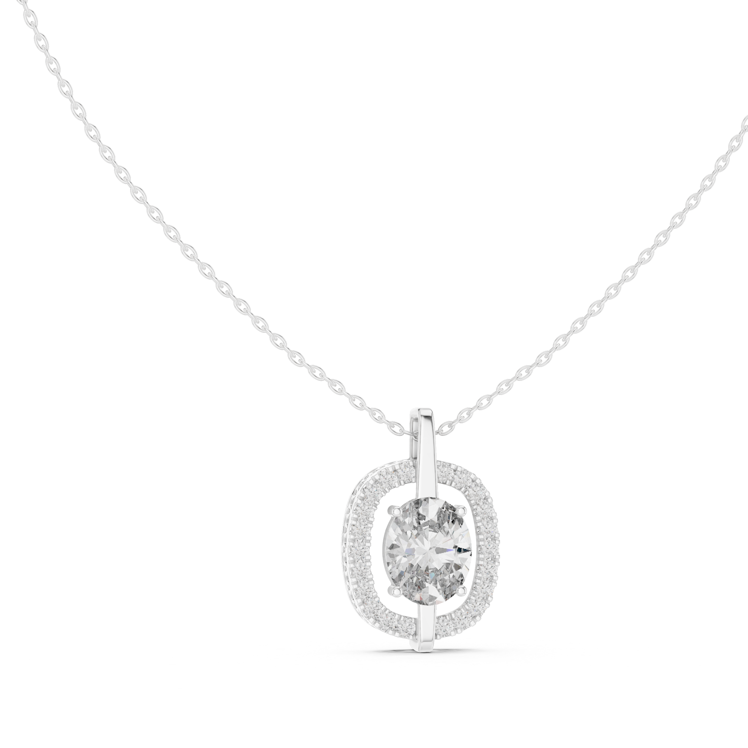Oval Diamond Halo Pendant Necklace in Rose Gold, Elegant Minimal Necklace for Women Gift