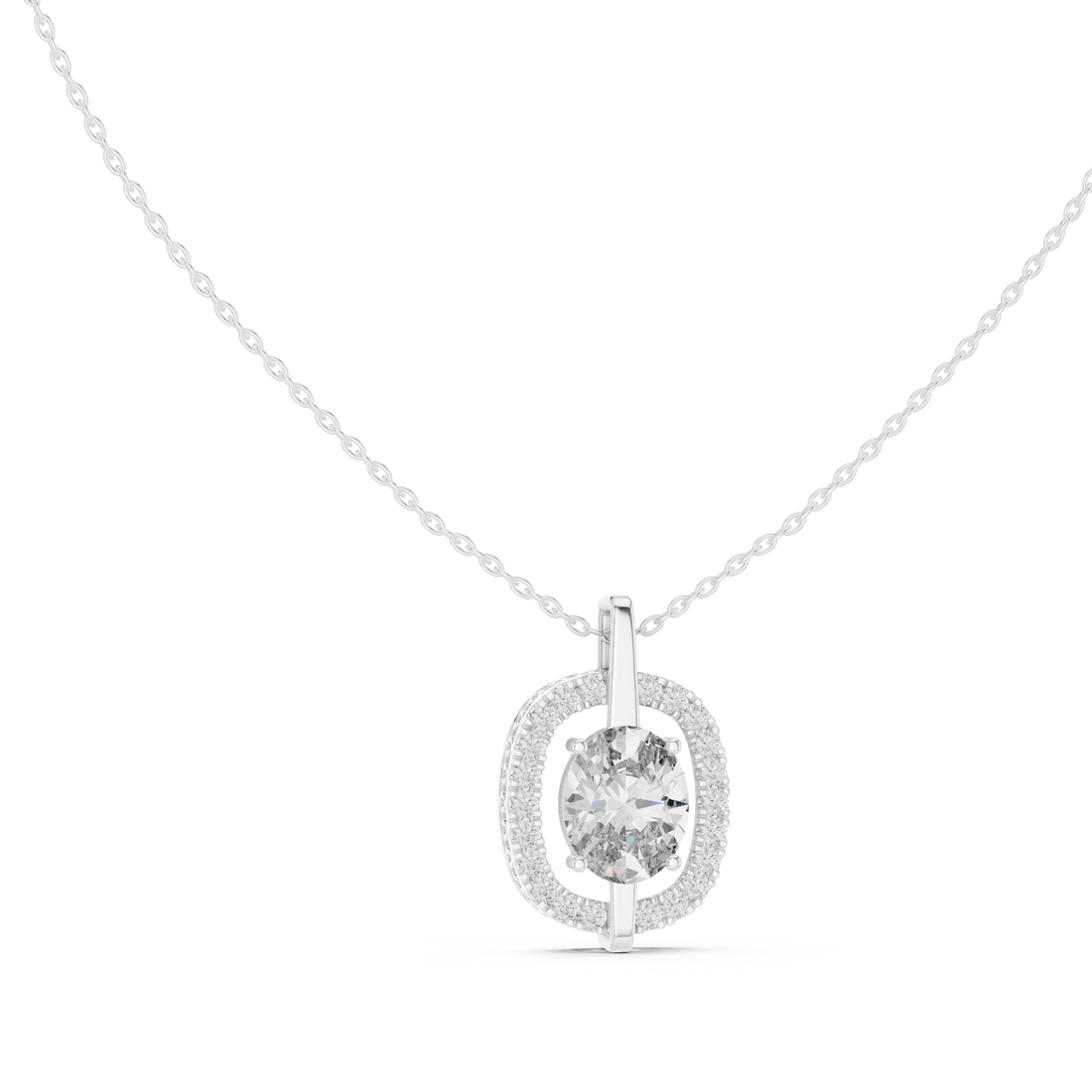 Oval Diamond Halo Pendant Necklace in Rose Gold, Elegant Minimal Necklace for Women Gift