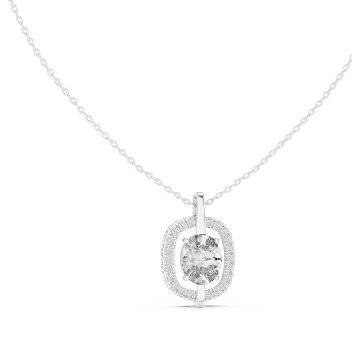 Oval Diamond Halo Pendant Necklace in Rose Gold, Elegant Minimal Necklace for Women Gift