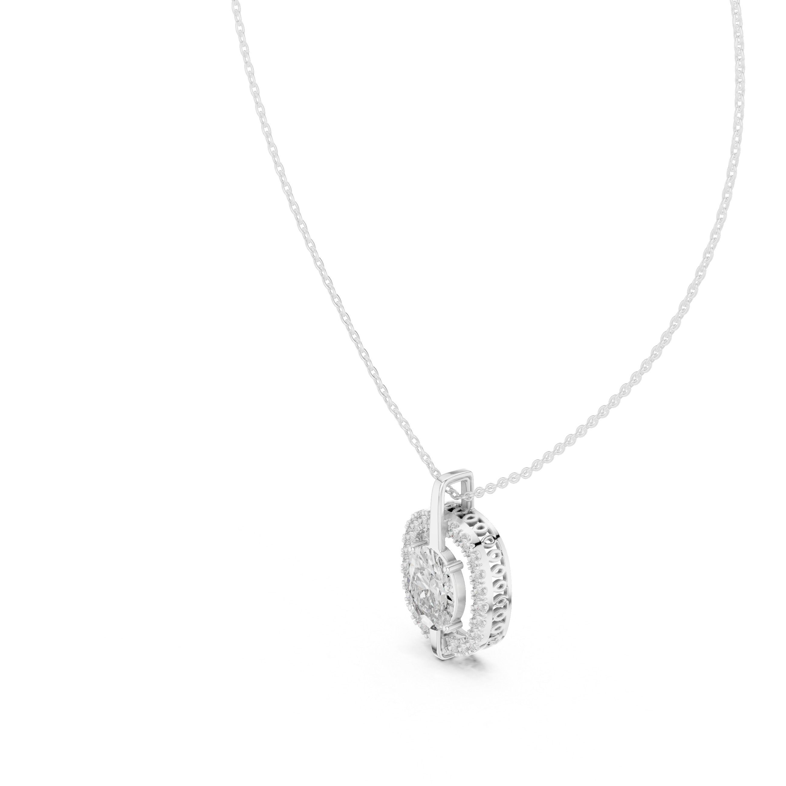 Oval Diamond Halo Pendant Necklace in Rose Gold, Elegant Minimal Necklace for Women Gift