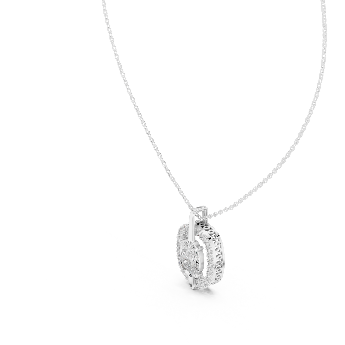 Oval Diamond Halo Pendant Necklace in Rose Gold, Elegant Minimal Necklace for Women Gift