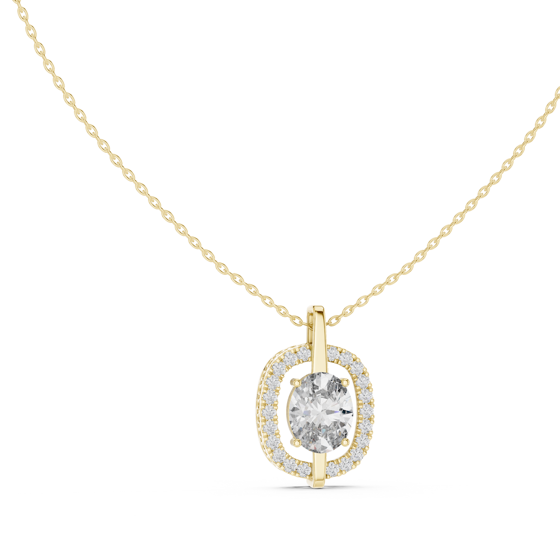 Oval Diamond Halo Pendant Necklace in Rose Gold, Elegant Minimal Necklace for Women Gift