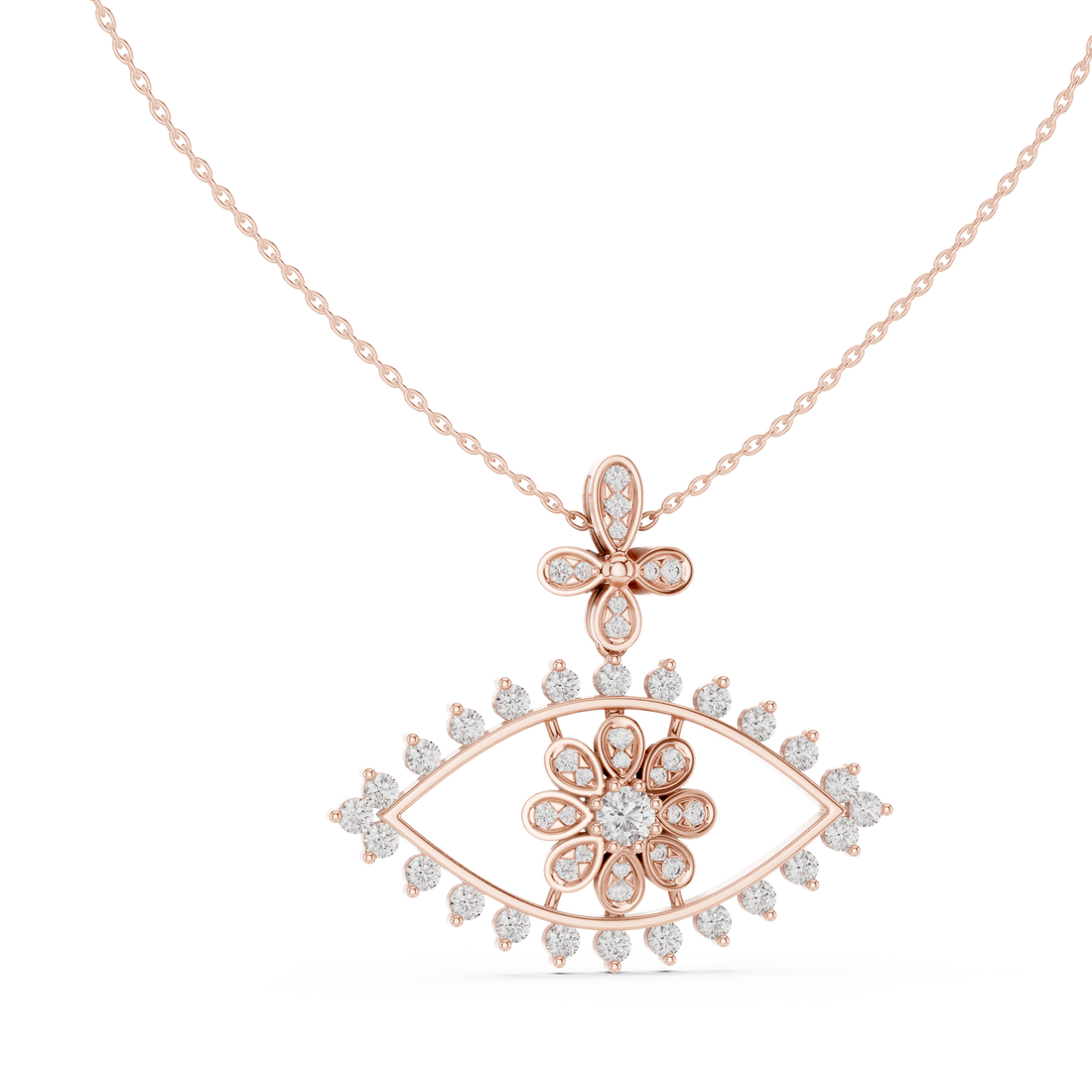 Evil Eye Round Diamond Necklace, Elegant White Gold Pendant for Wedding Gift
