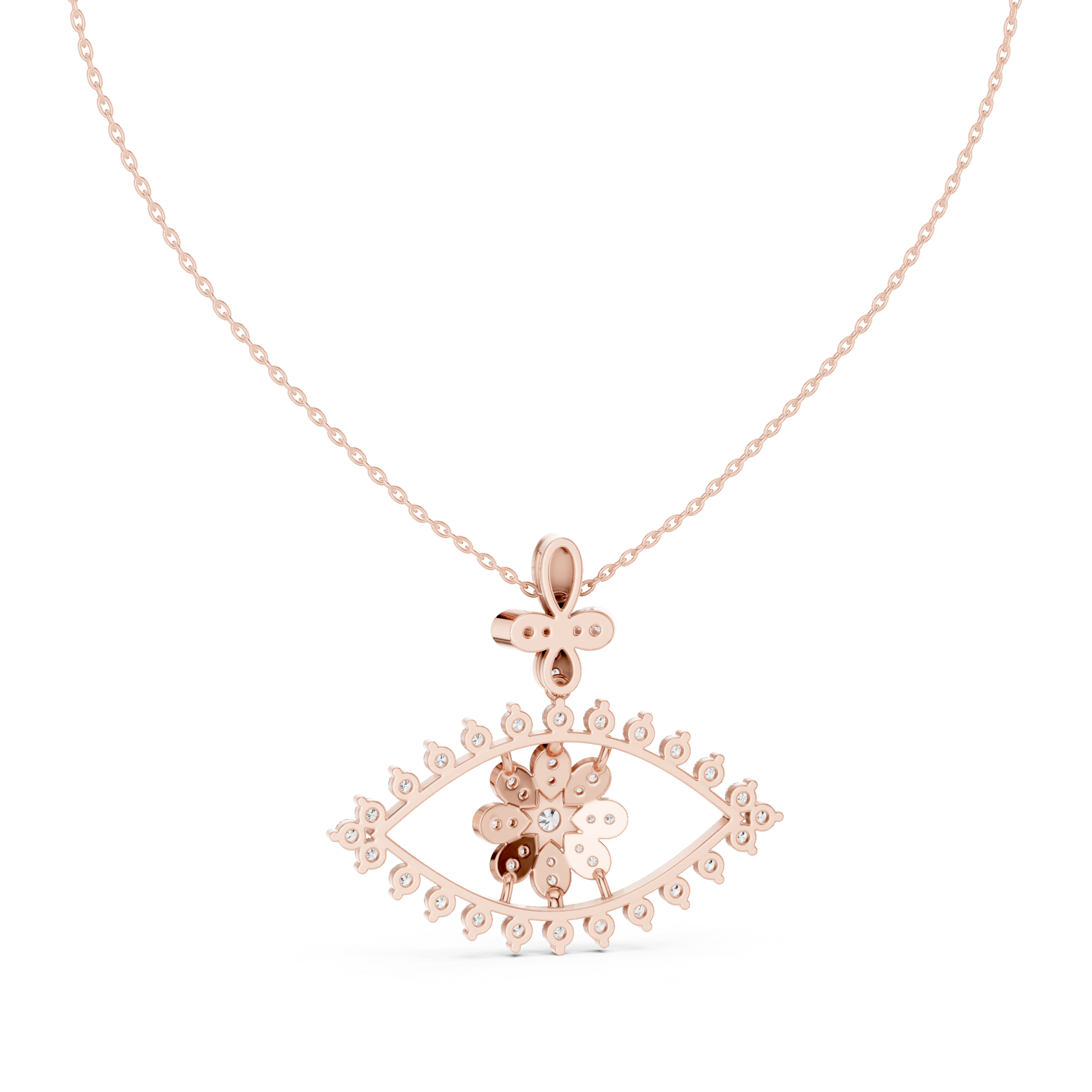Evil Eye Round Diamond Necklace, Elegant White Gold Pendant for Wedding Gift