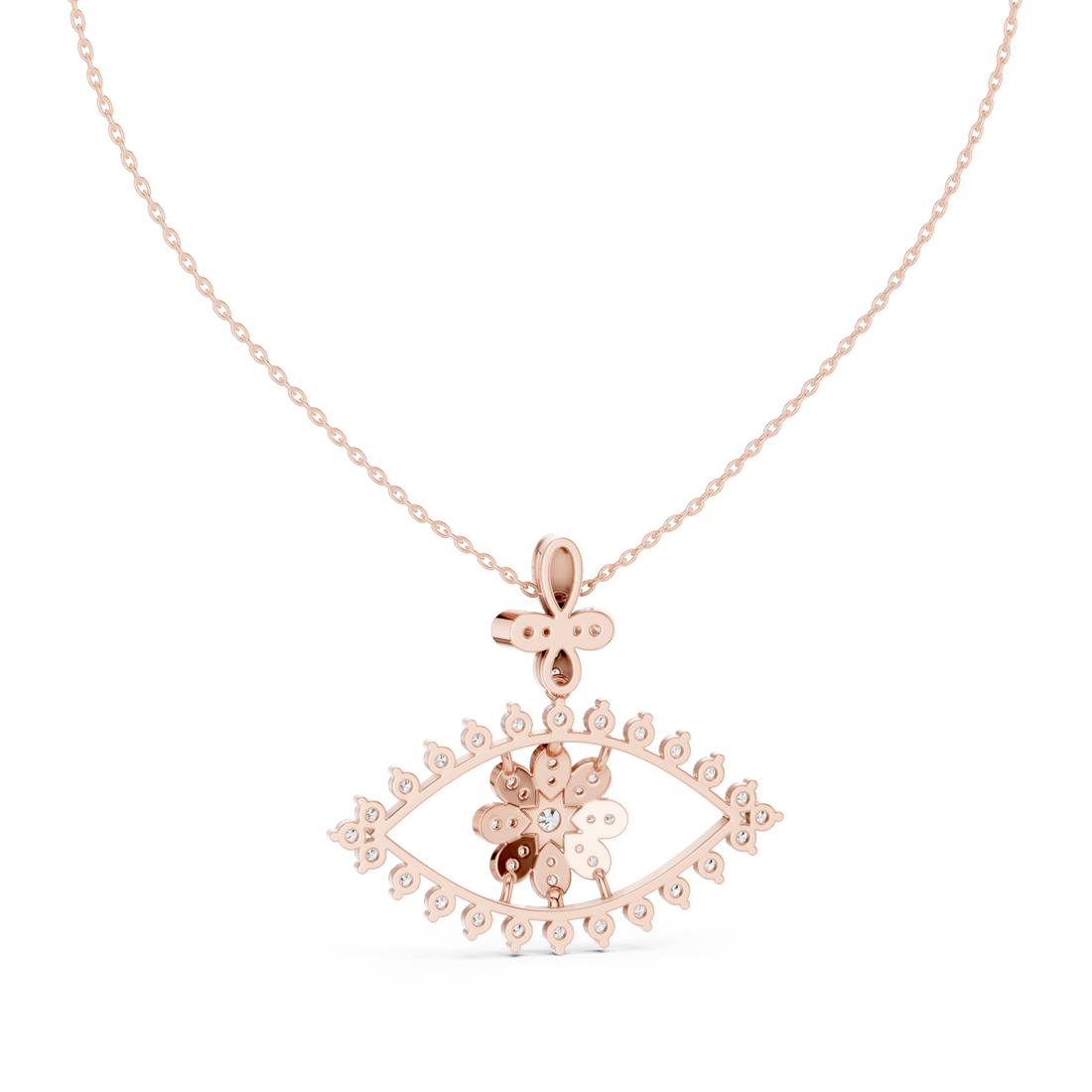 Evil Eye Round Diamond Necklace, Elegant White Gold Pendant for Wedding Gift