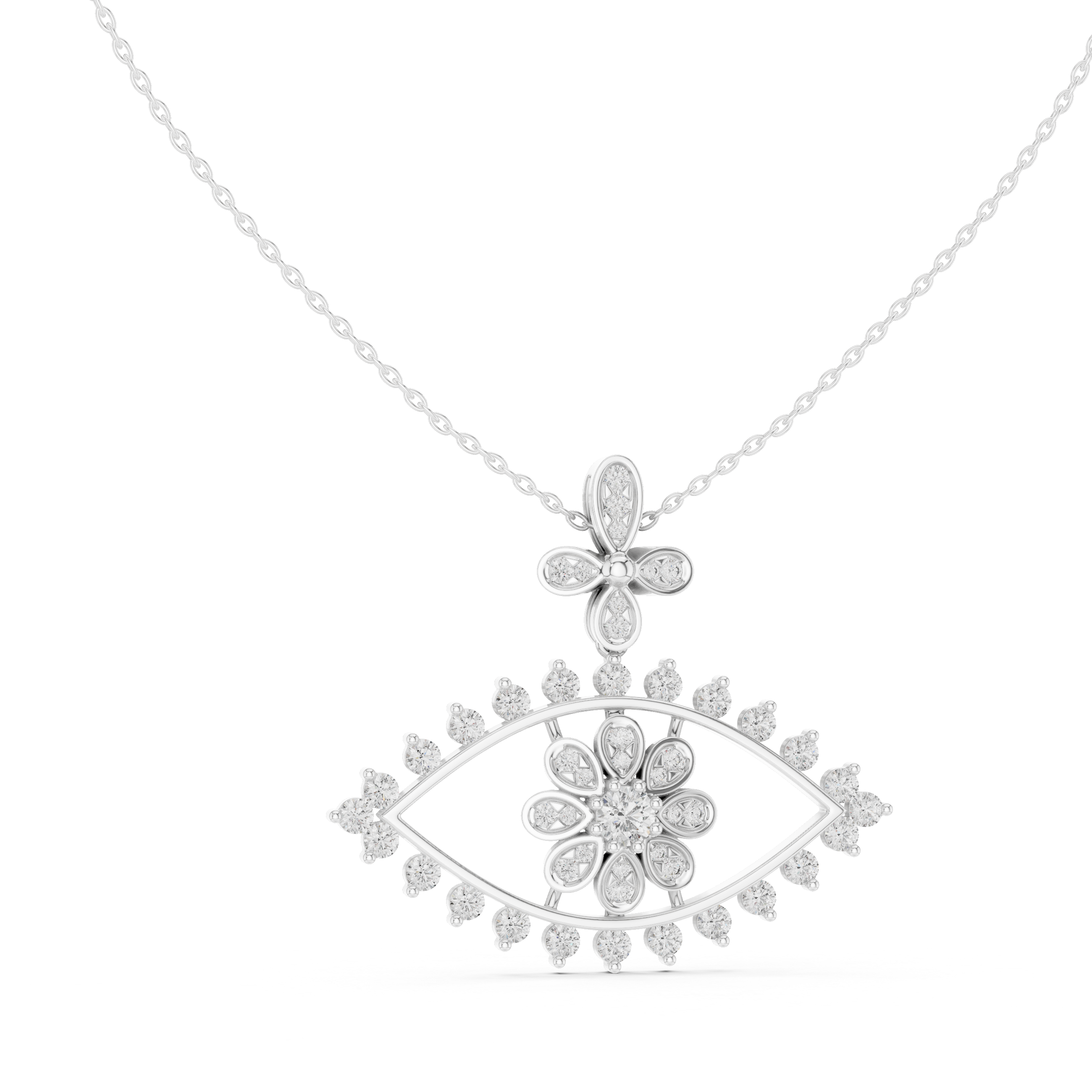Evil Eye Round Diamond Necklace, Elegant White Gold Pendant for Wedding Gift