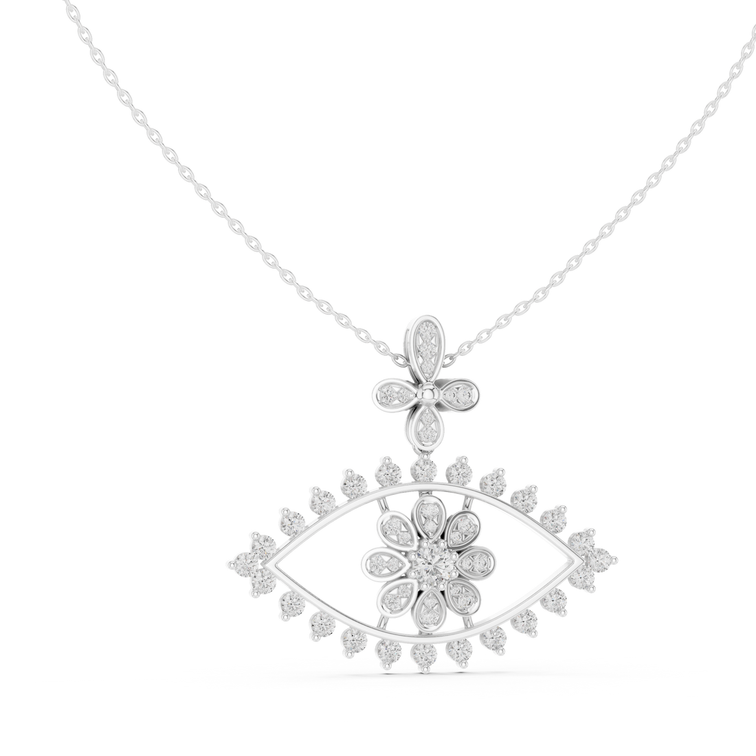 Evil Eye Round Diamond Necklace, Elegant White Gold Pendant for Wedding Gift