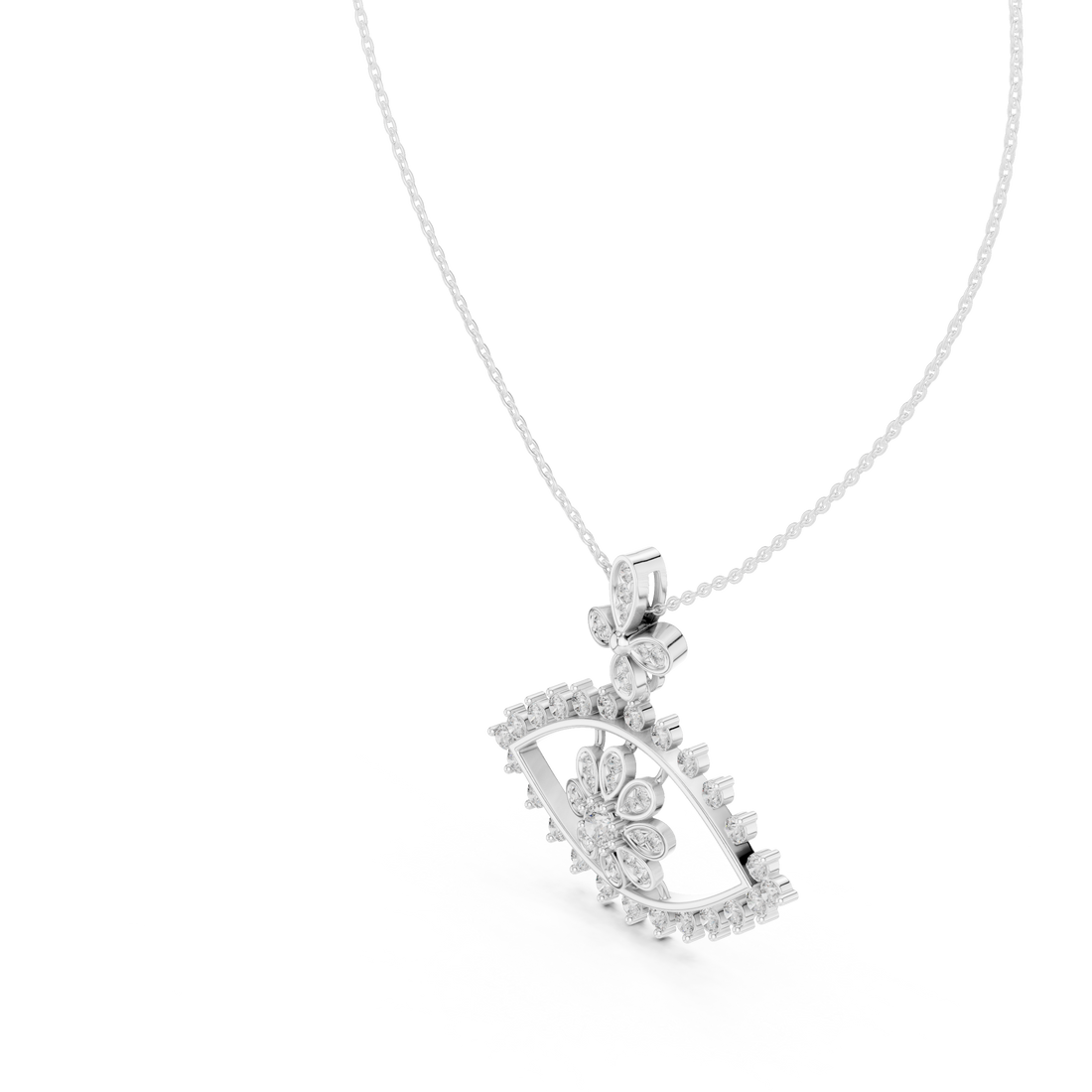 Evil Eye Round Diamond Necklace, Elegant White Gold Pendant for Wedding Gift