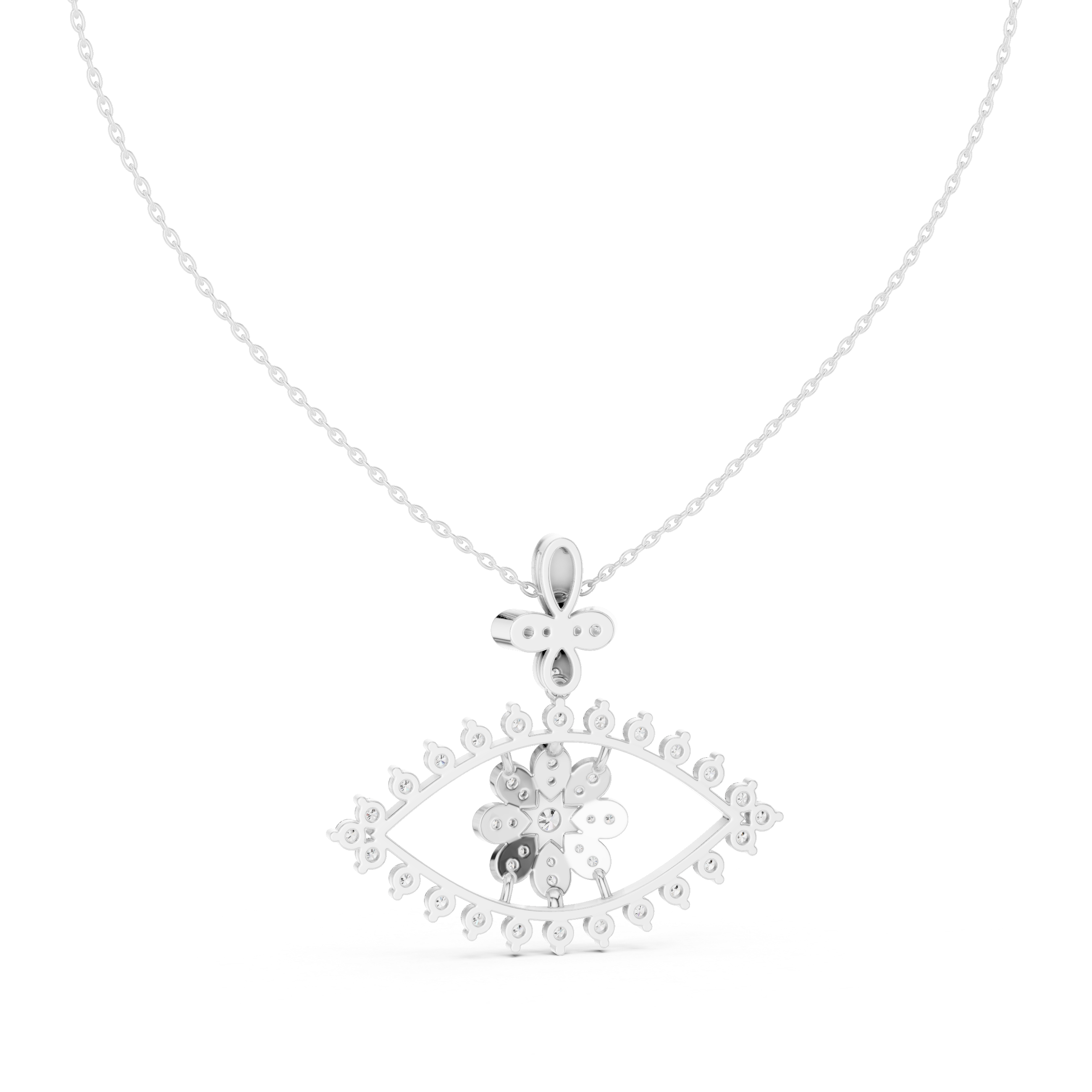 Evil Eye Round Diamond Necklace, Elegant White Gold Pendant for Wedding Gift