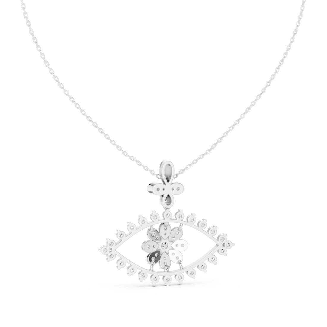 Evil Eye Round Diamond Necklace, Elegant White Gold Pendant for Wedding Gift
