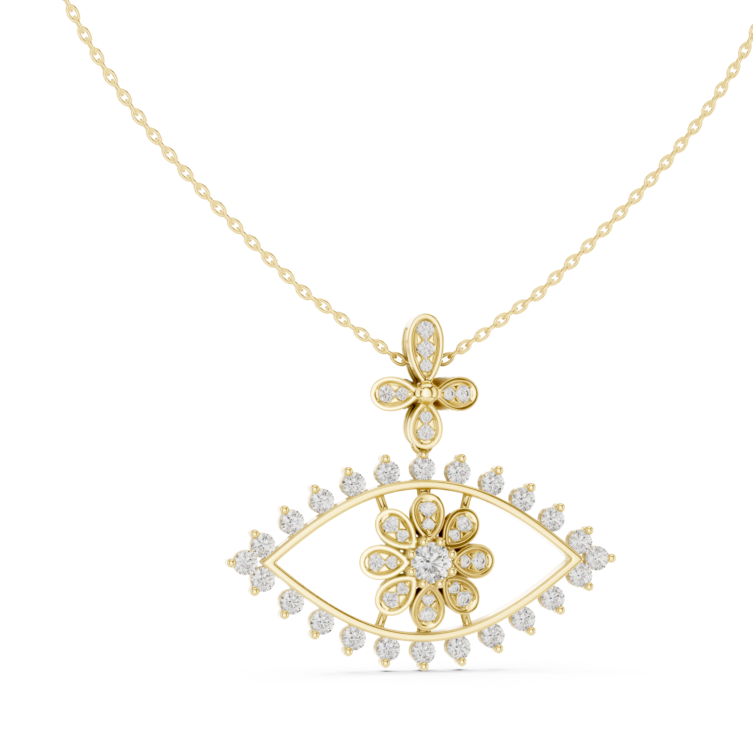 Evil Eye Round Diamond Necklace, Elegant White Gold Pendant for Wedding Gift