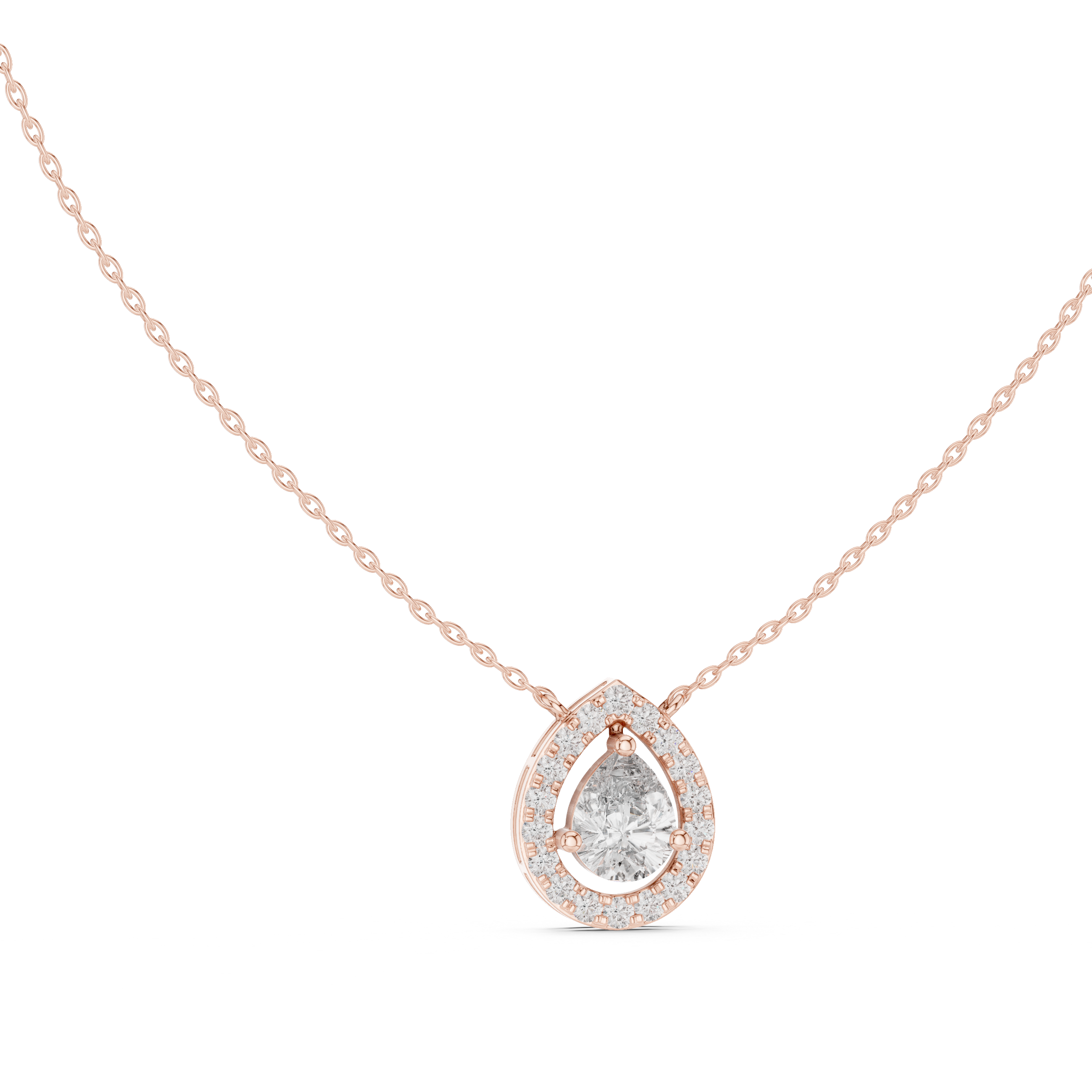 Modern Pear Cut Diamond Halo Pendant, Fine Rose Gold Necklace for Everyday Jewelry