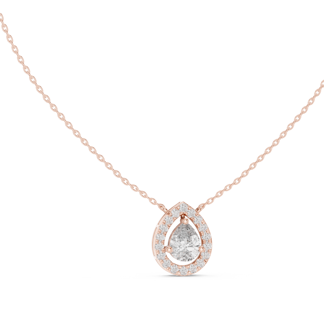 Modern Pear Cut Diamond Halo Pendant, Fine Rose Gold Necklace for Everyday Jewelry