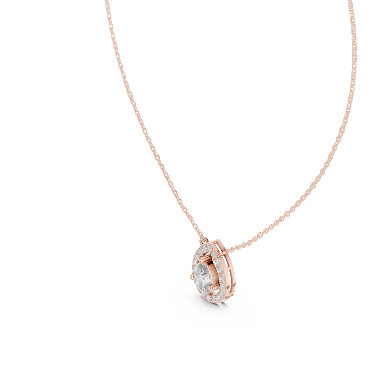 Modern Pear Cut Diamond Halo Pendant, Fine Rose Gold Necklace for Everyday Jewelry