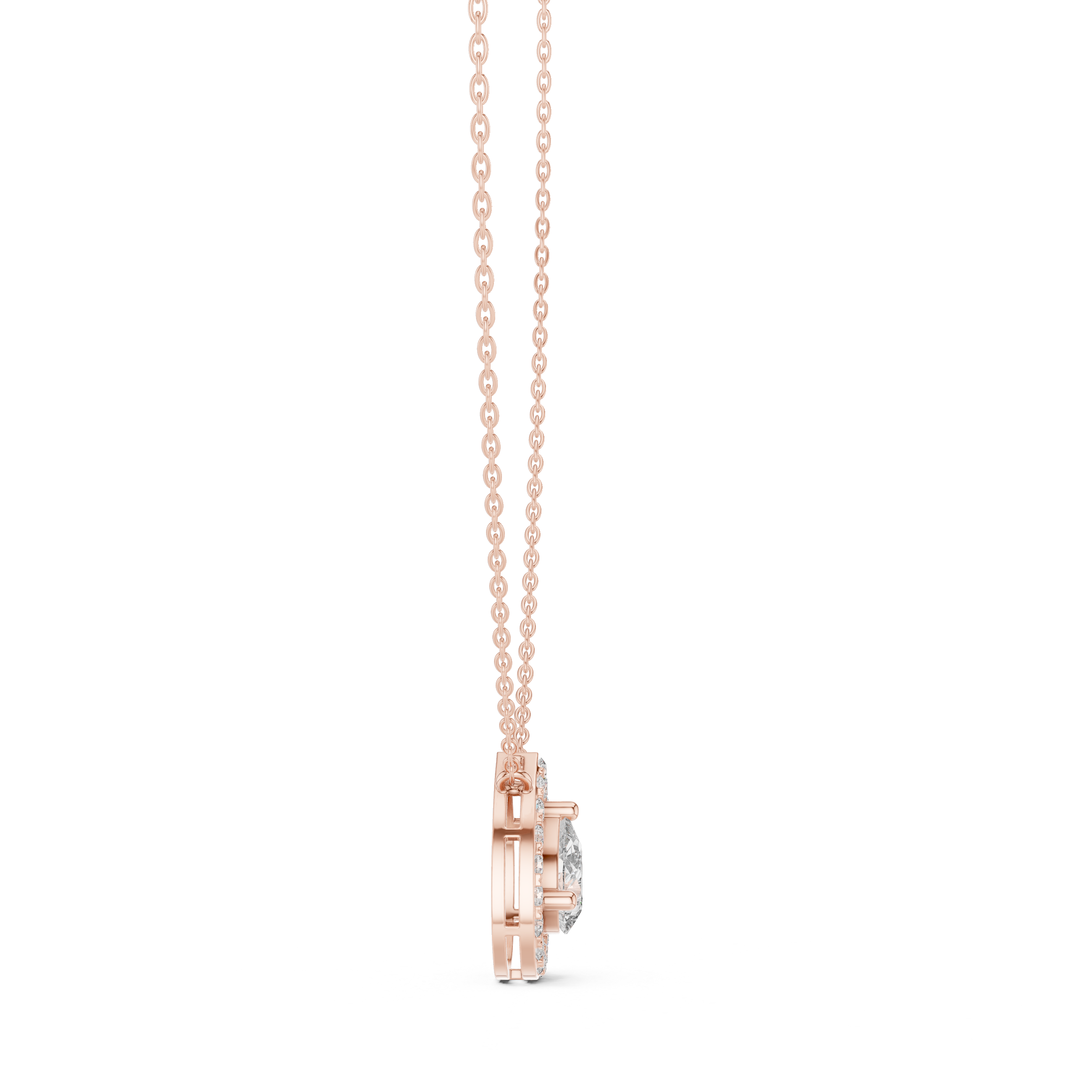 Modern Pear Cut Diamond Halo Pendant, Fine Rose Gold Necklace for Everyday Jewelry