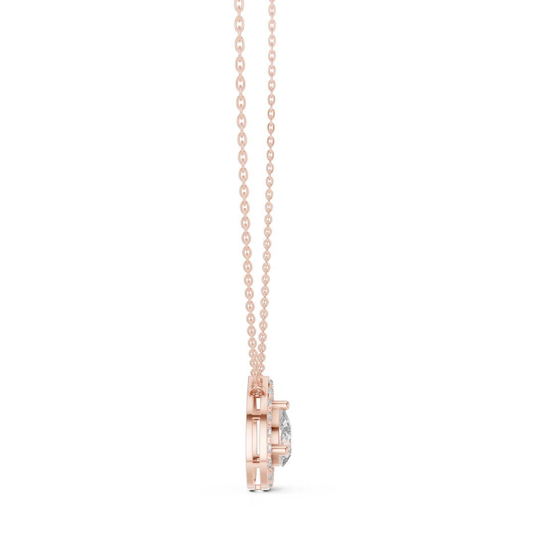 Modern Pear Cut Diamond Halo Pendant, Fine Rose Gold Necklace for Everyday Jewelry