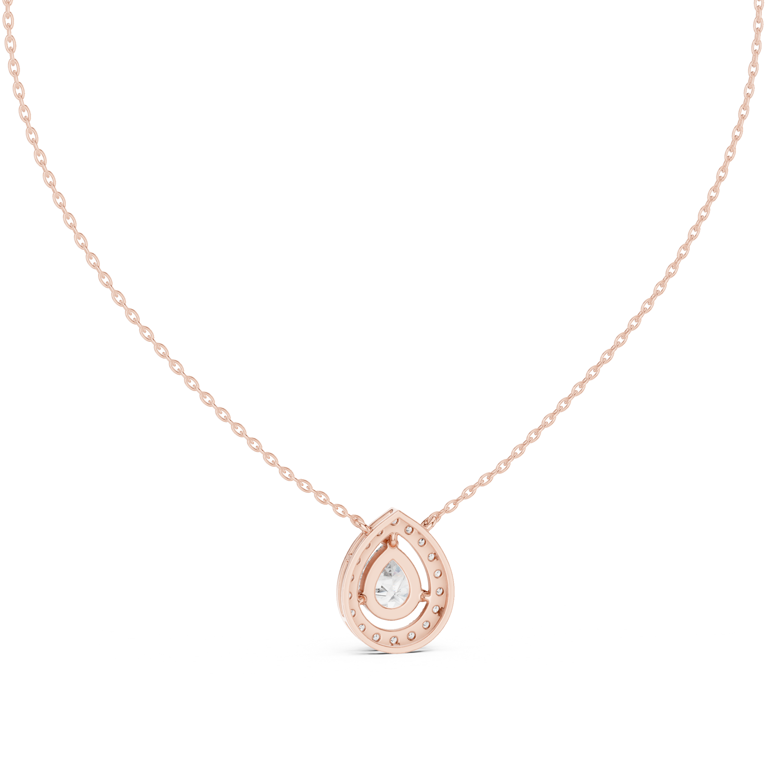 Modern Pear Cut Diamond Halo Pendant, Fine Rose Gold Necklace for Everyday Jewelry